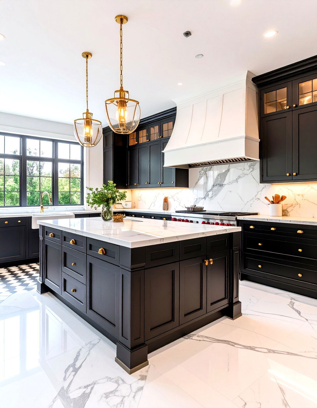 Shaker Style Black Kitchen Cabinets with White Marble Counters - 25 black kitchen cabinets with white countertops