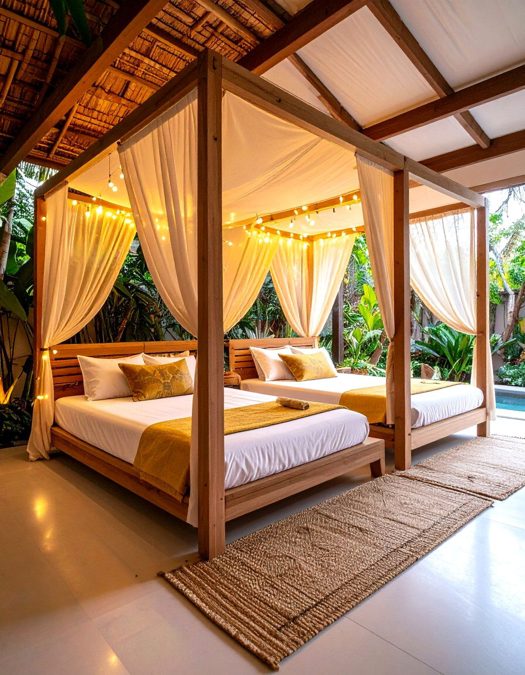 Shared Canopy Frame with Mattresses at Opposite Ends - 25 2 beds in one small room ideas