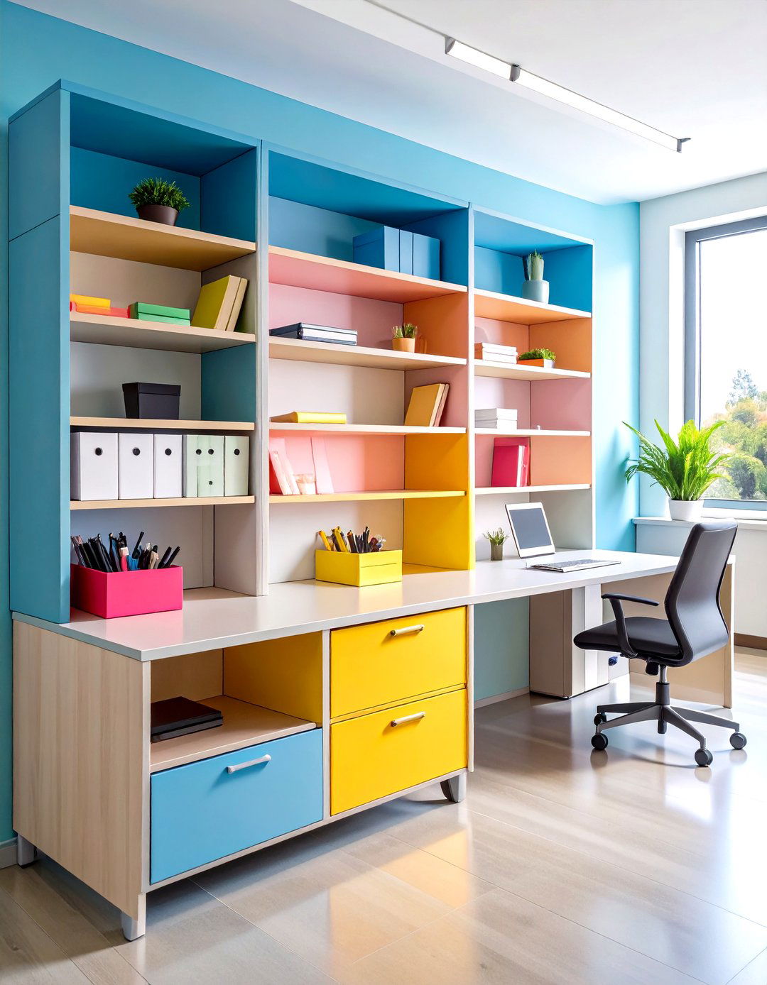 Shared Office Pantry Keeps Extras Out of Sight - 25 office storage ideas
