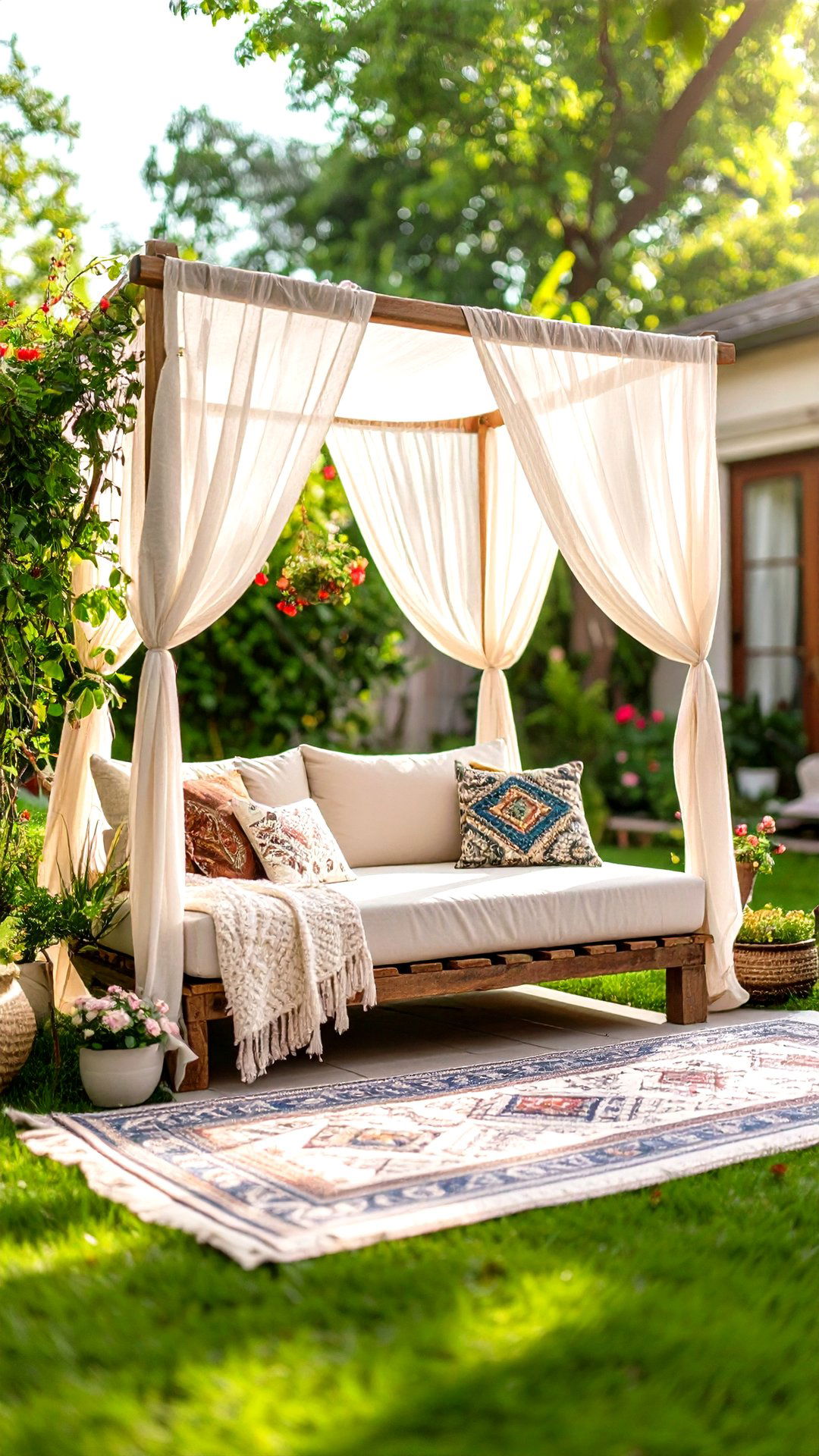 Sheer Canopy Daybed Invites Lounging in the Boho House Exterior - 25 boho house exterior ideas