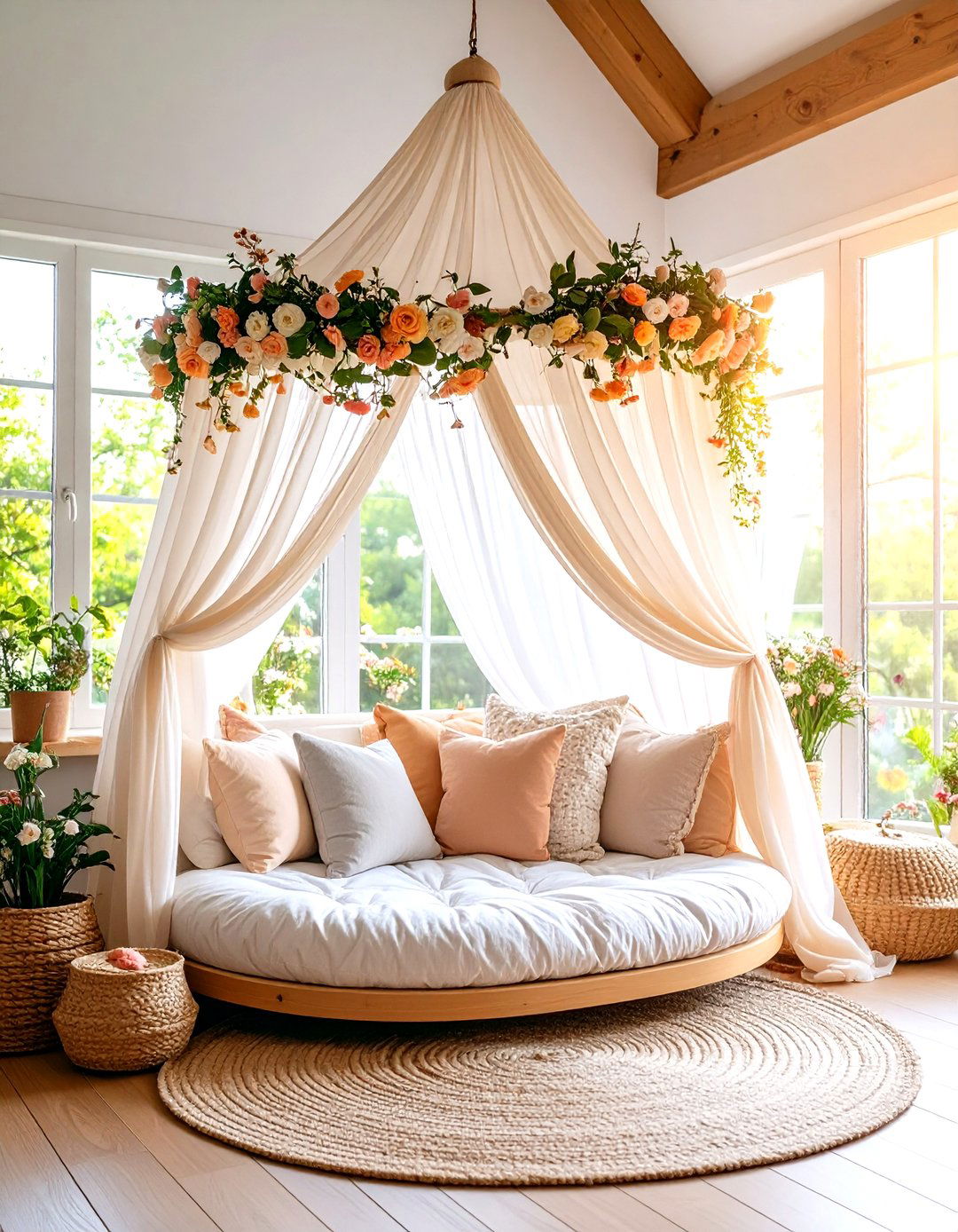 Sheer Floral Canopy Nursery Nook - 25 floral nursery ideas