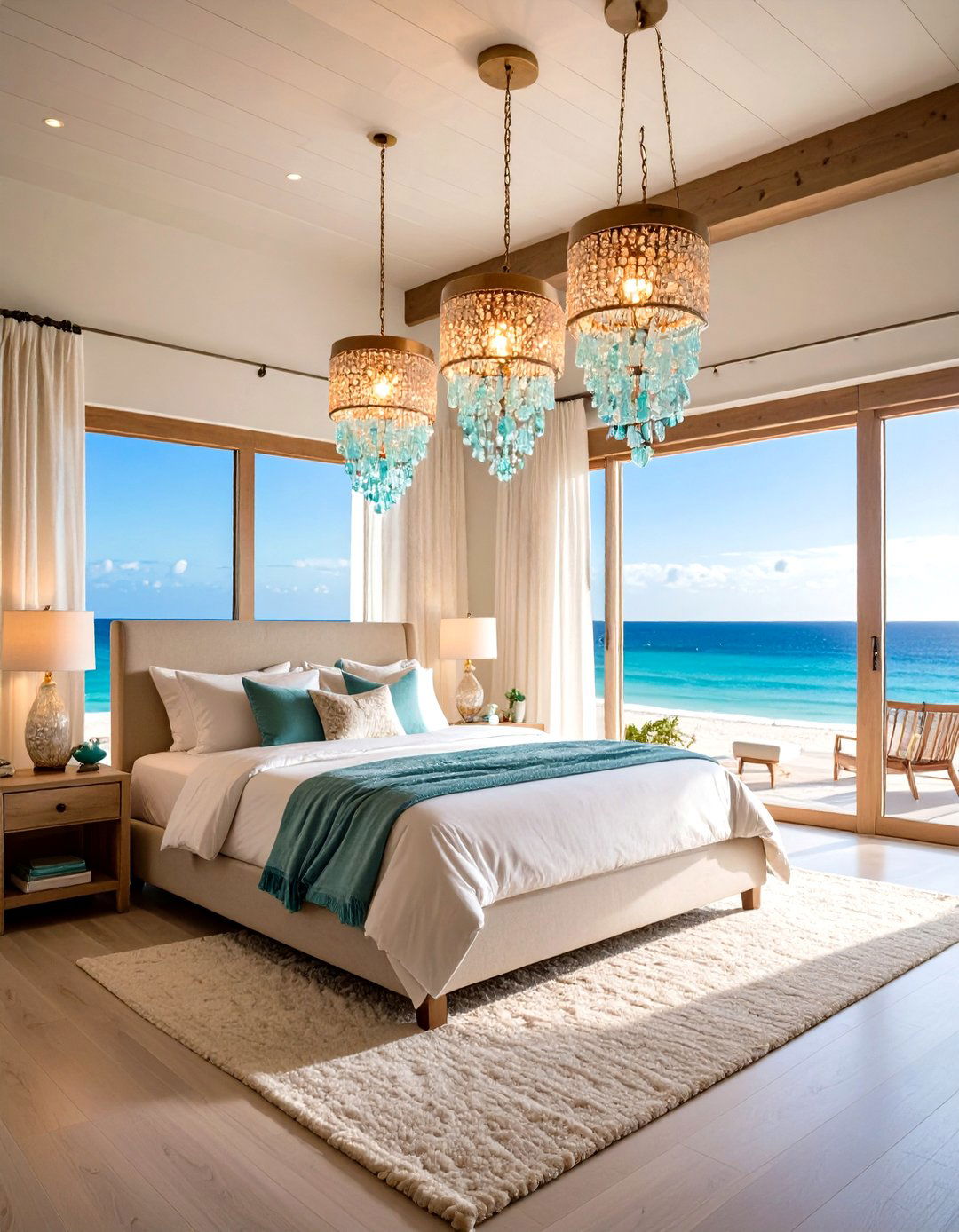 Shimmer With Sea Glass Chandeliers - 25 ocean-themed bedroom ideas