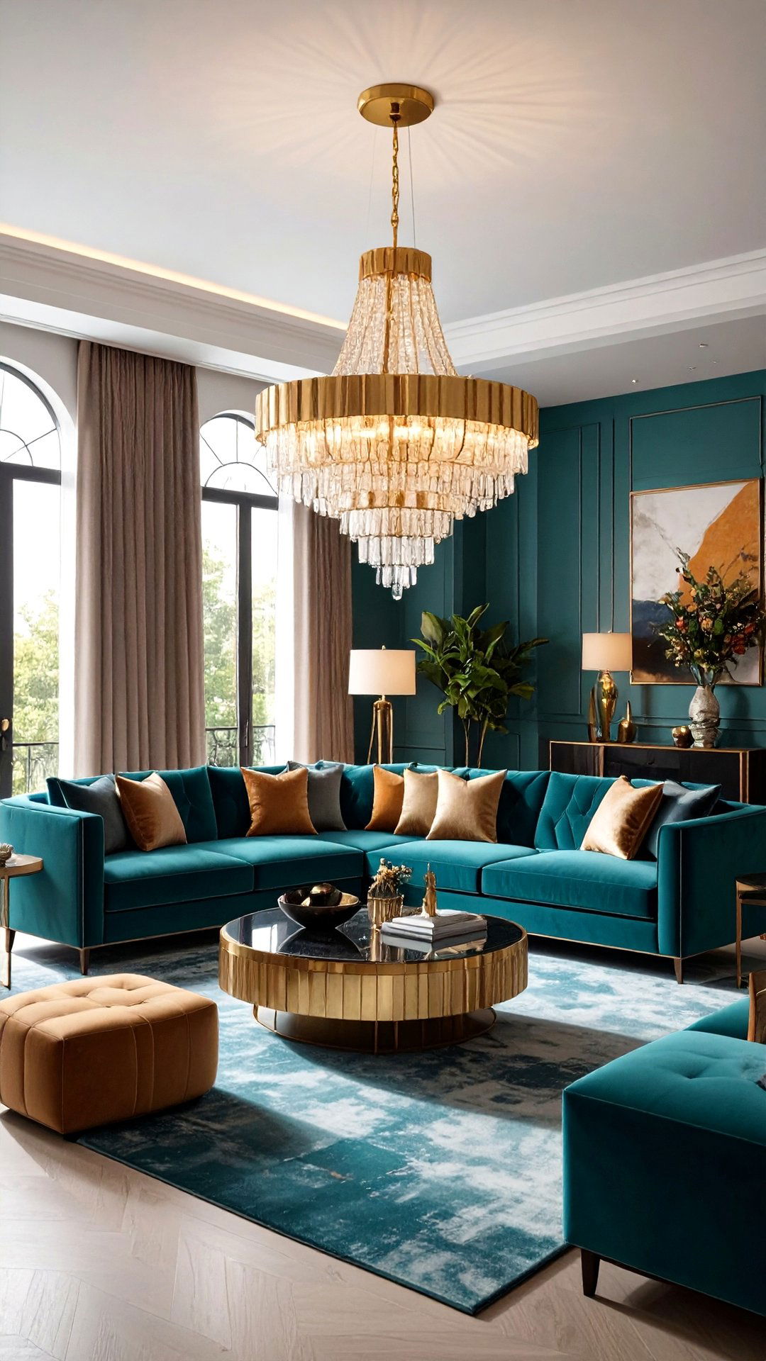 Show Stopping Chandeliers Crown the Art Deco Living Room - 25 art deco living room ideas
