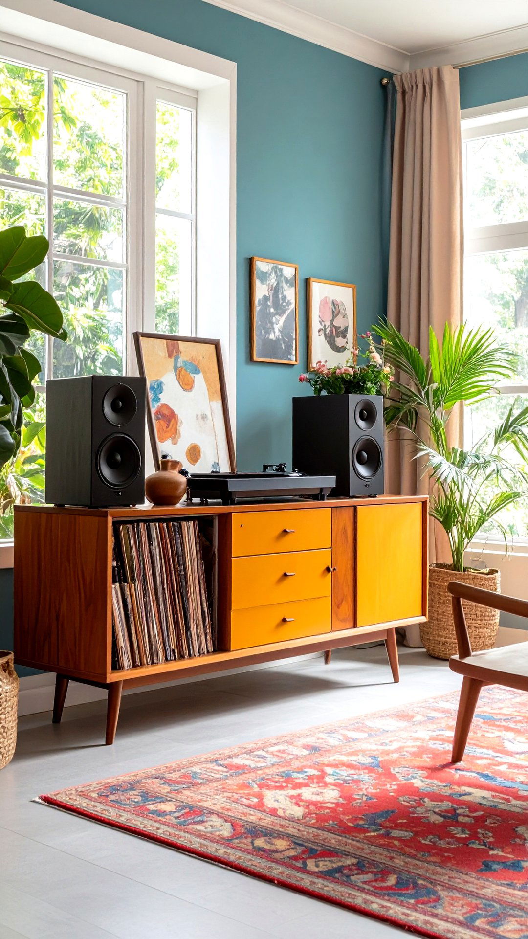 Showcase Vinyl on a Built In Record Console - 25 1950s living room ideas