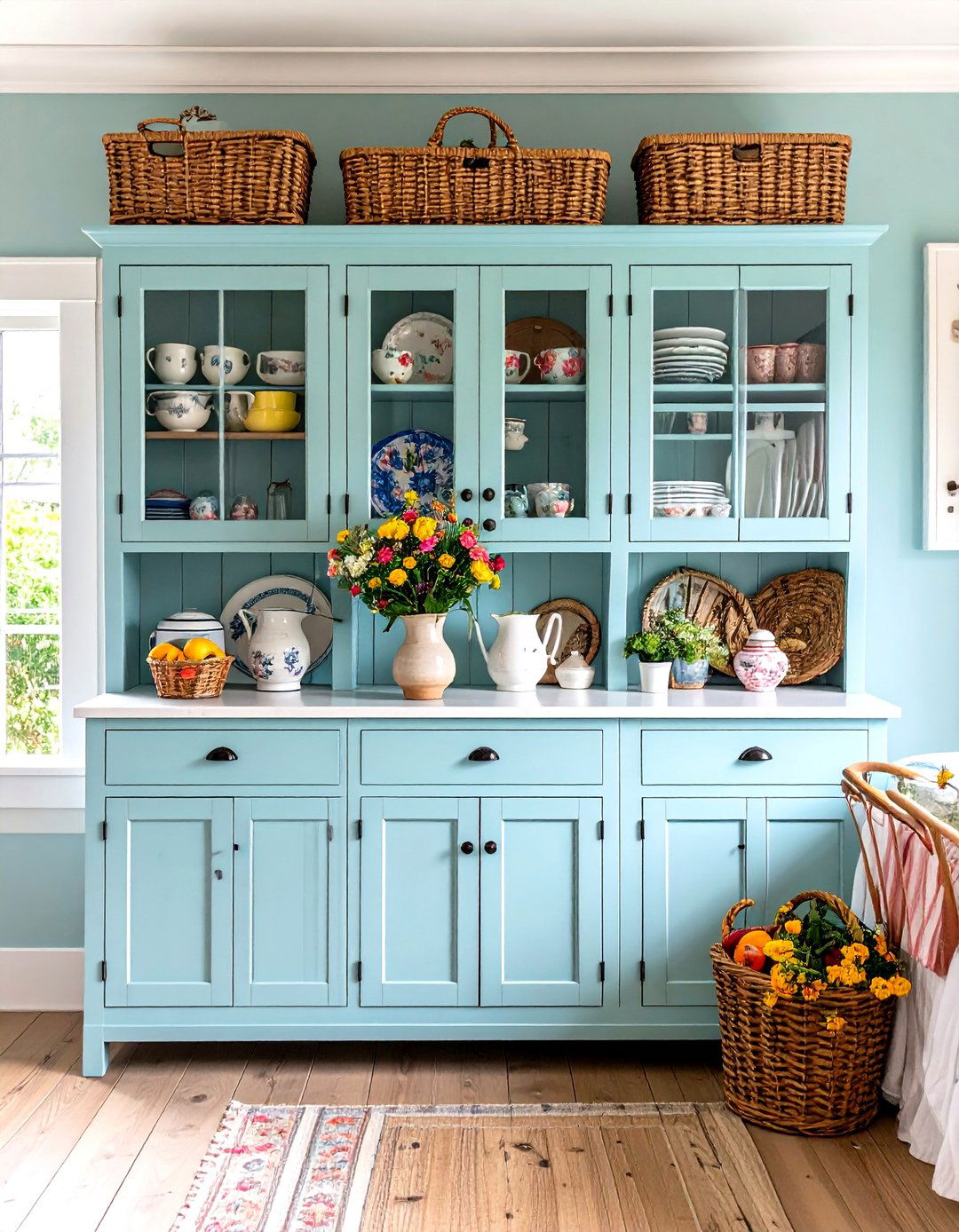 Showcase a Freestanding Hutch for Dish Display - 25 farmhouse kitchen ideas