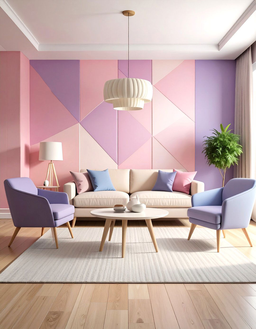 Showcase a Geometric Pastel Accent Wall - 25 pastel living room ideas