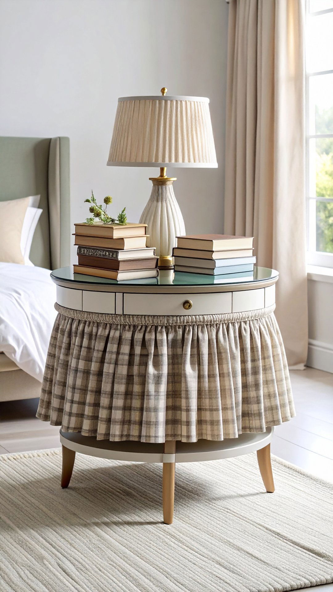 Skirted Table Nightstands Bring Soft Structure - 25 grandmillennial style bedroom ideas