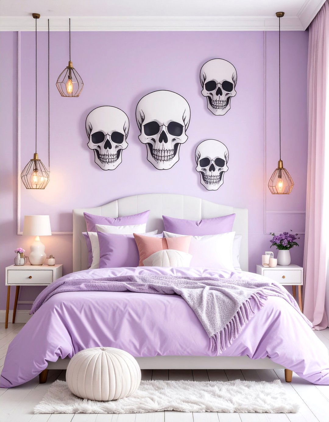 Skull Print Accent Wall for Instant Edge - 25 pastel goth bedroom ideas