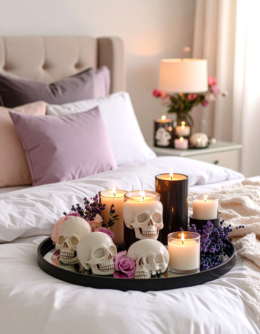 Skull Shaped Scented Candles in Black Holders - 25 pastel goth bedroom ideas