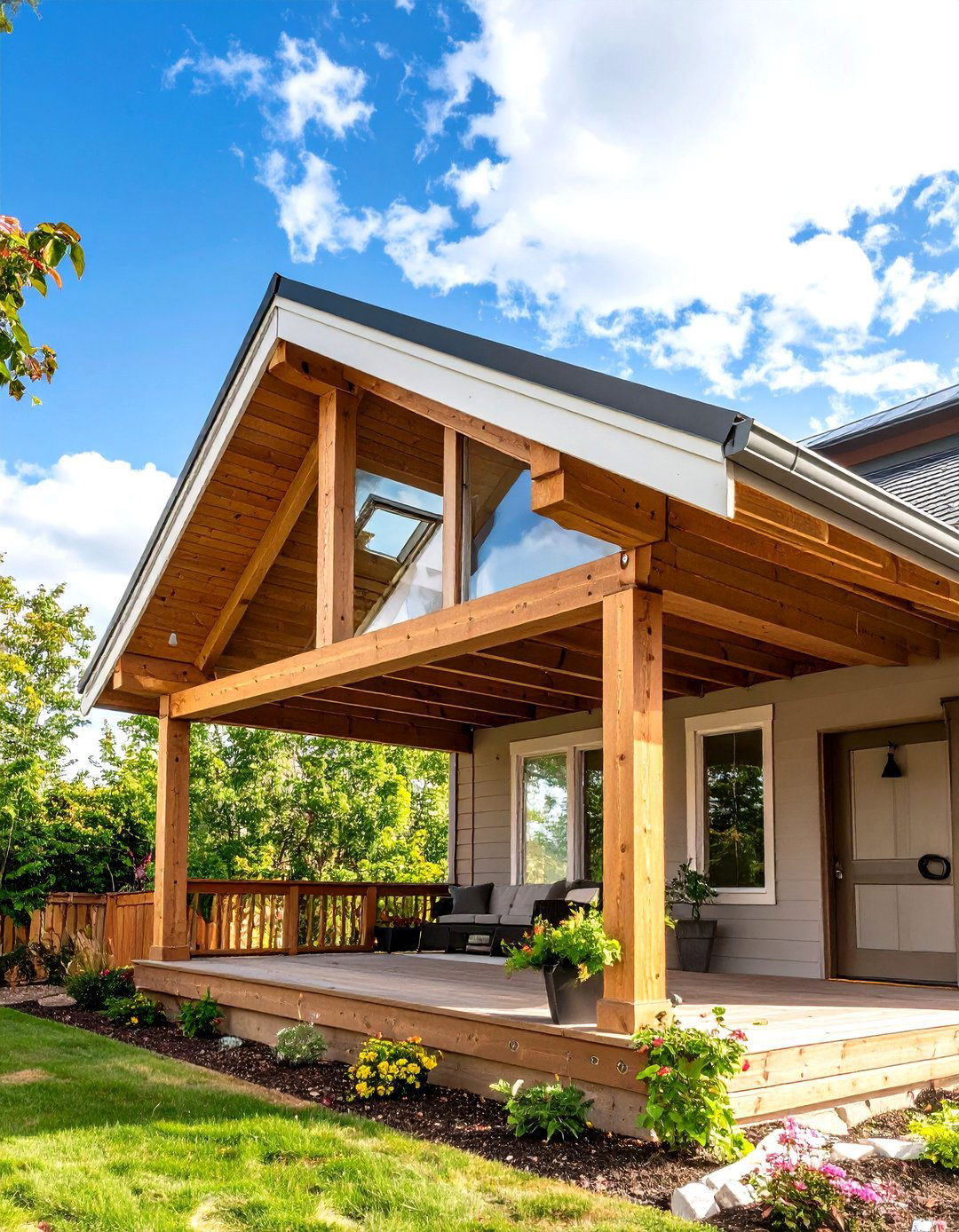 Skylight Enhanced Open Gable Porch for All Day Natural Light - 25 open gable porch ideas