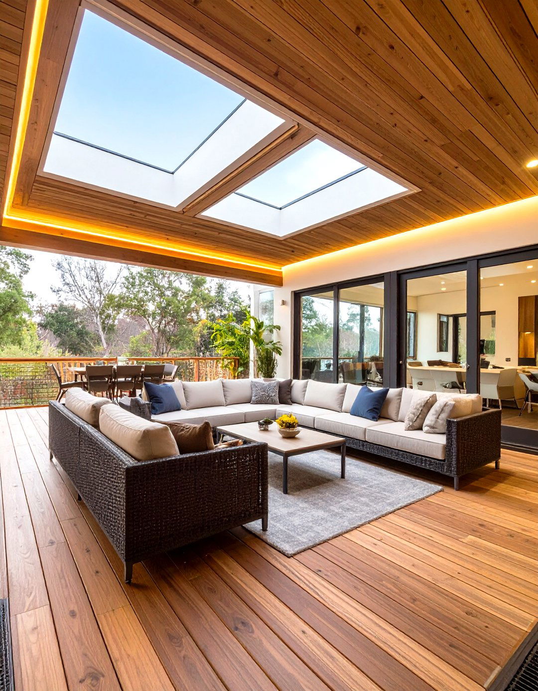 Skylight Topped Modern Wood Deck Lanai - 25 lanai porch & patio designs
