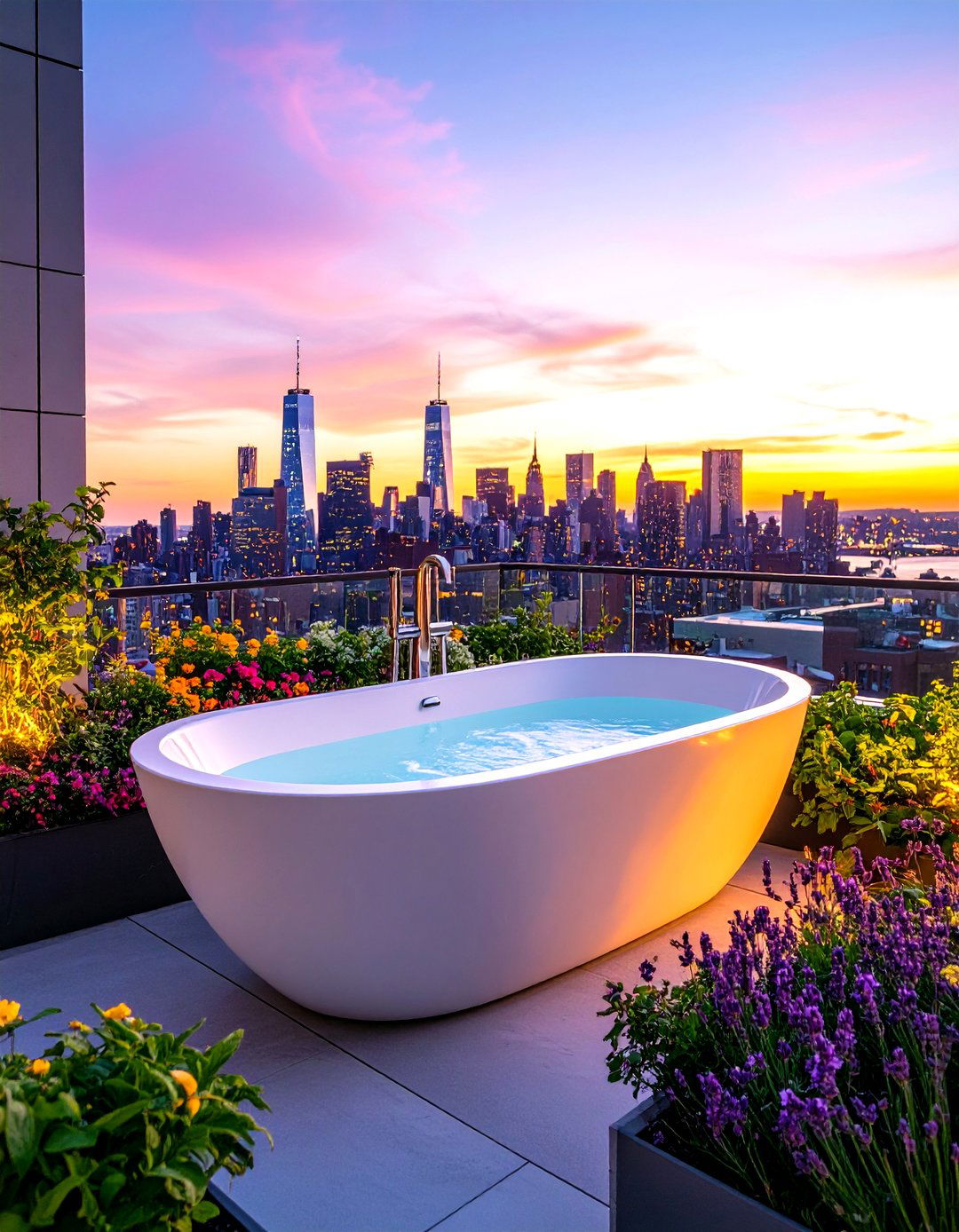 Skyline Rooftop Outdoor Bathtub with a View - 25 outdoor bathtub ideas