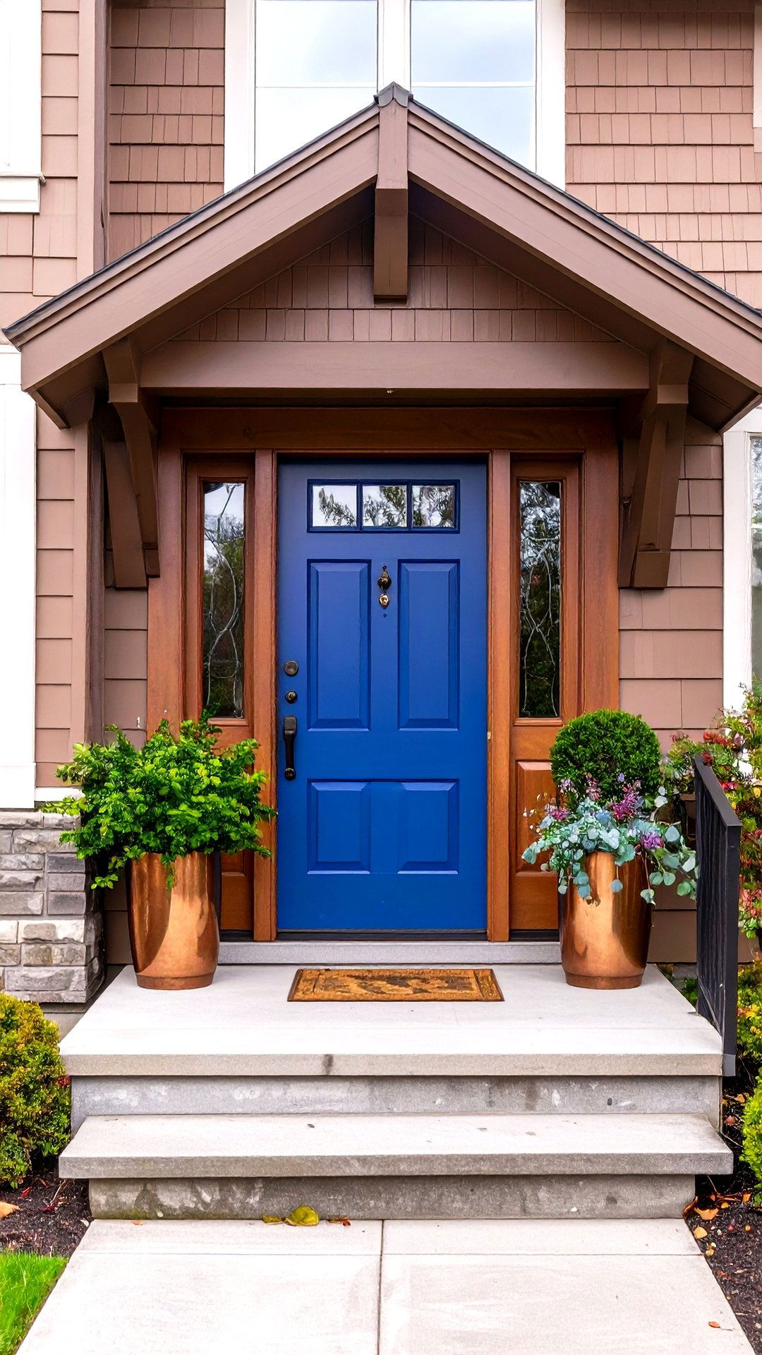 Slate Blue Front Door Introduces Calm to Brown House - 25 brown house front door colors