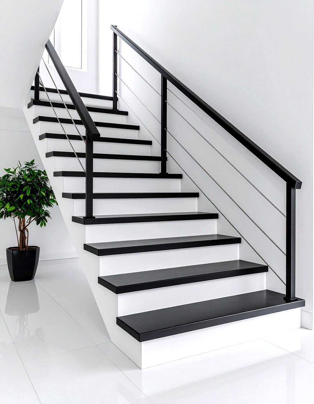 Sleek Black and White Painted Stairs - 25 painted stair ideas