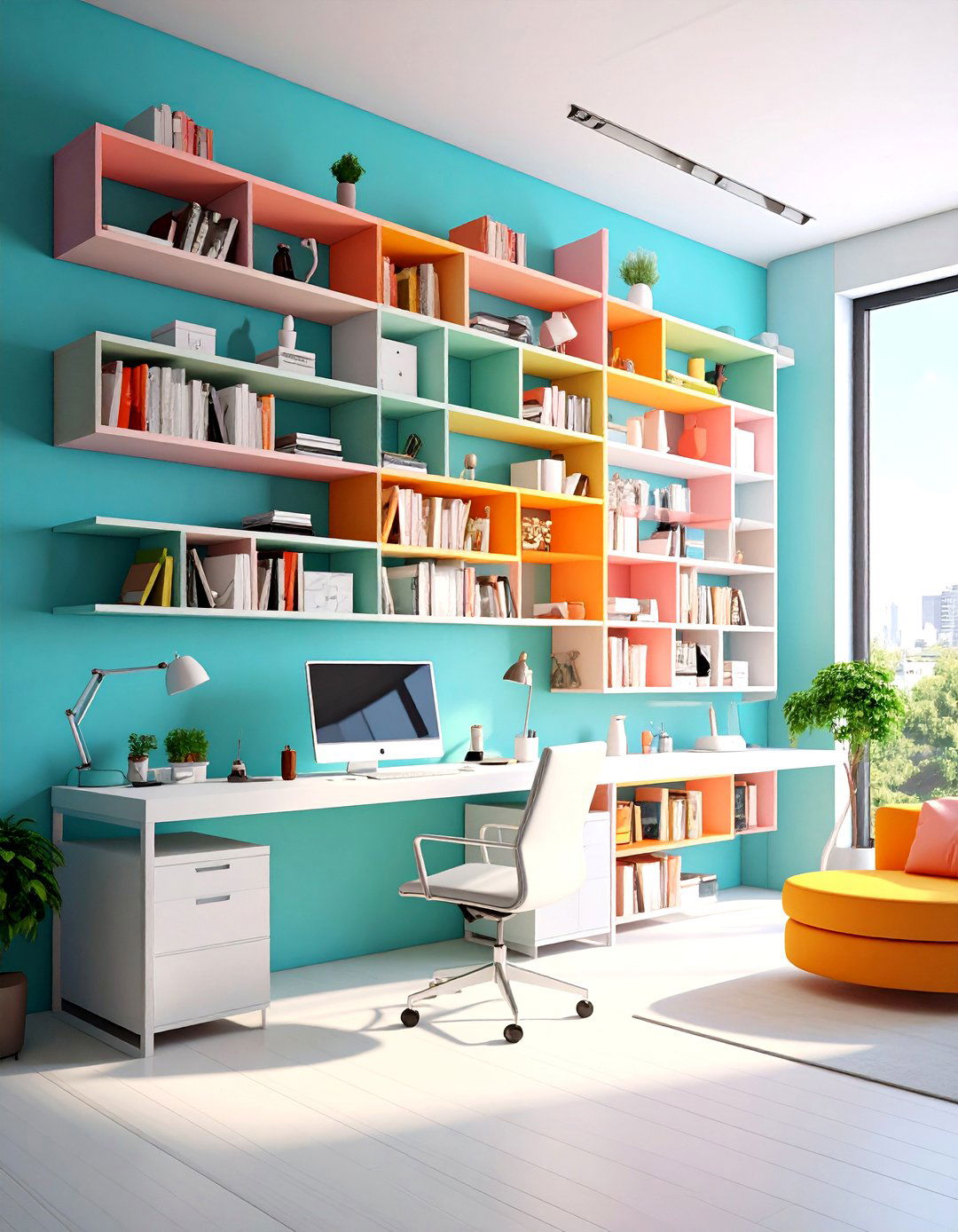 Sleek Floating Shelves Lift Supplies Off the Desk - 25 office storage ideas