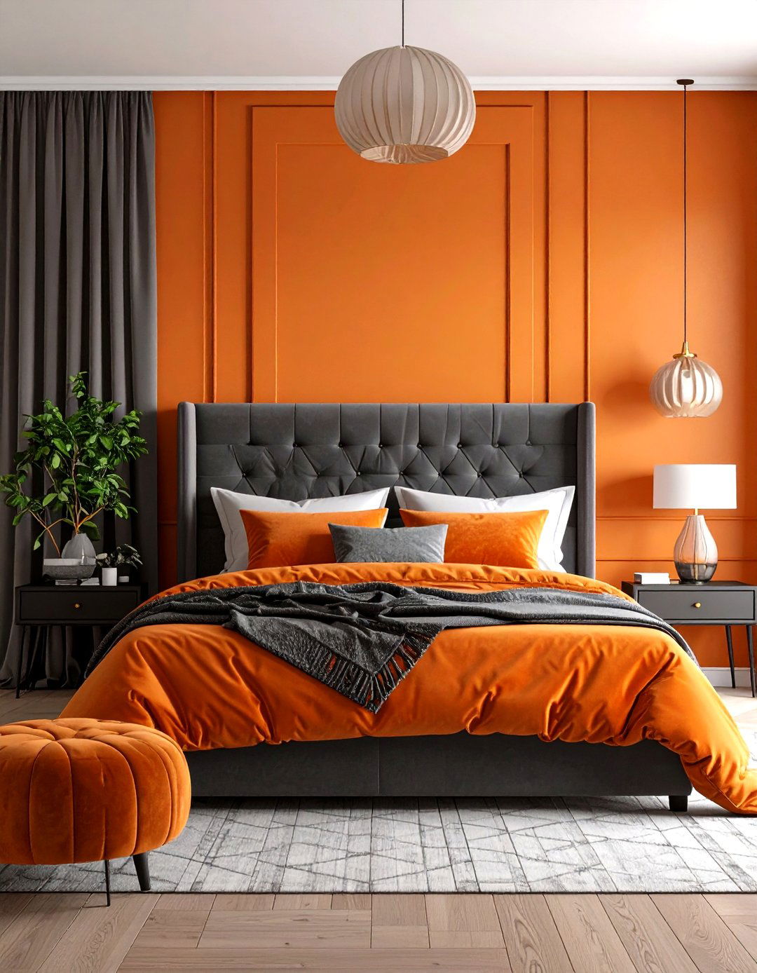 Sleek Gray Meets Tangerine Pop - 25 orange bedroom ideas