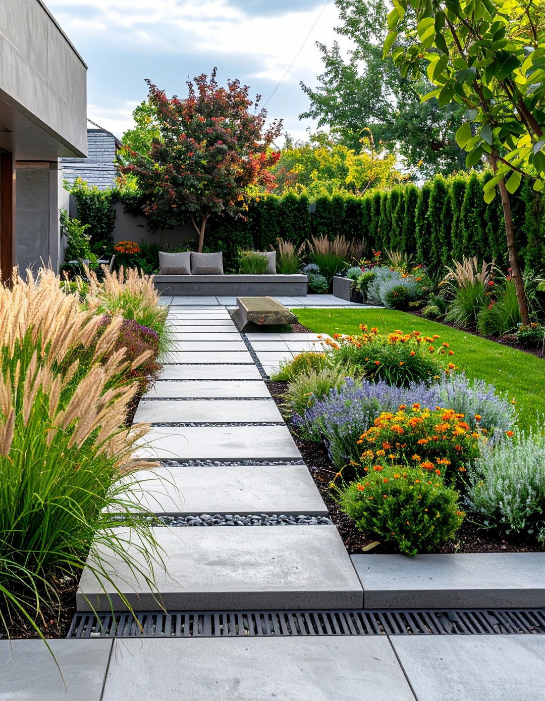 Sleek Minimalist Courtyard with Concrete Lines - 25 courtyard ideas