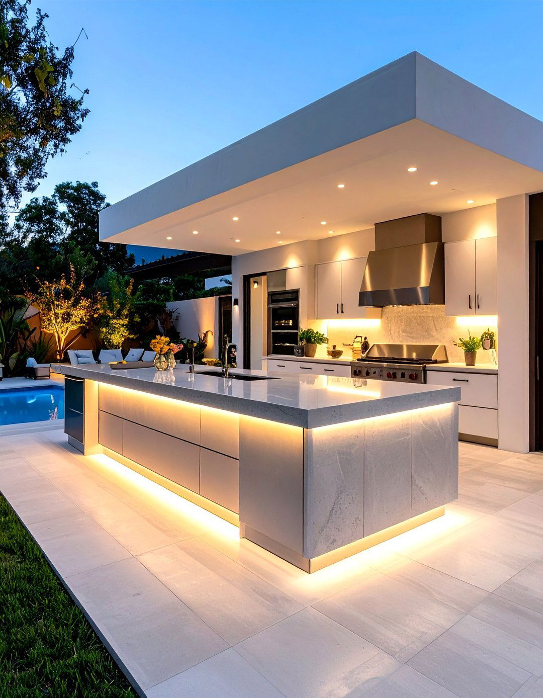 Sleek Minimalist Stucco Island - 25 Stucco Outdoor Kitchen Ideas