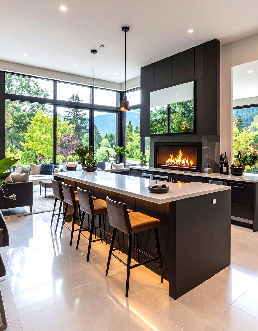 Slide in a Compact Home Bar - 25 off-center fireplace ideas