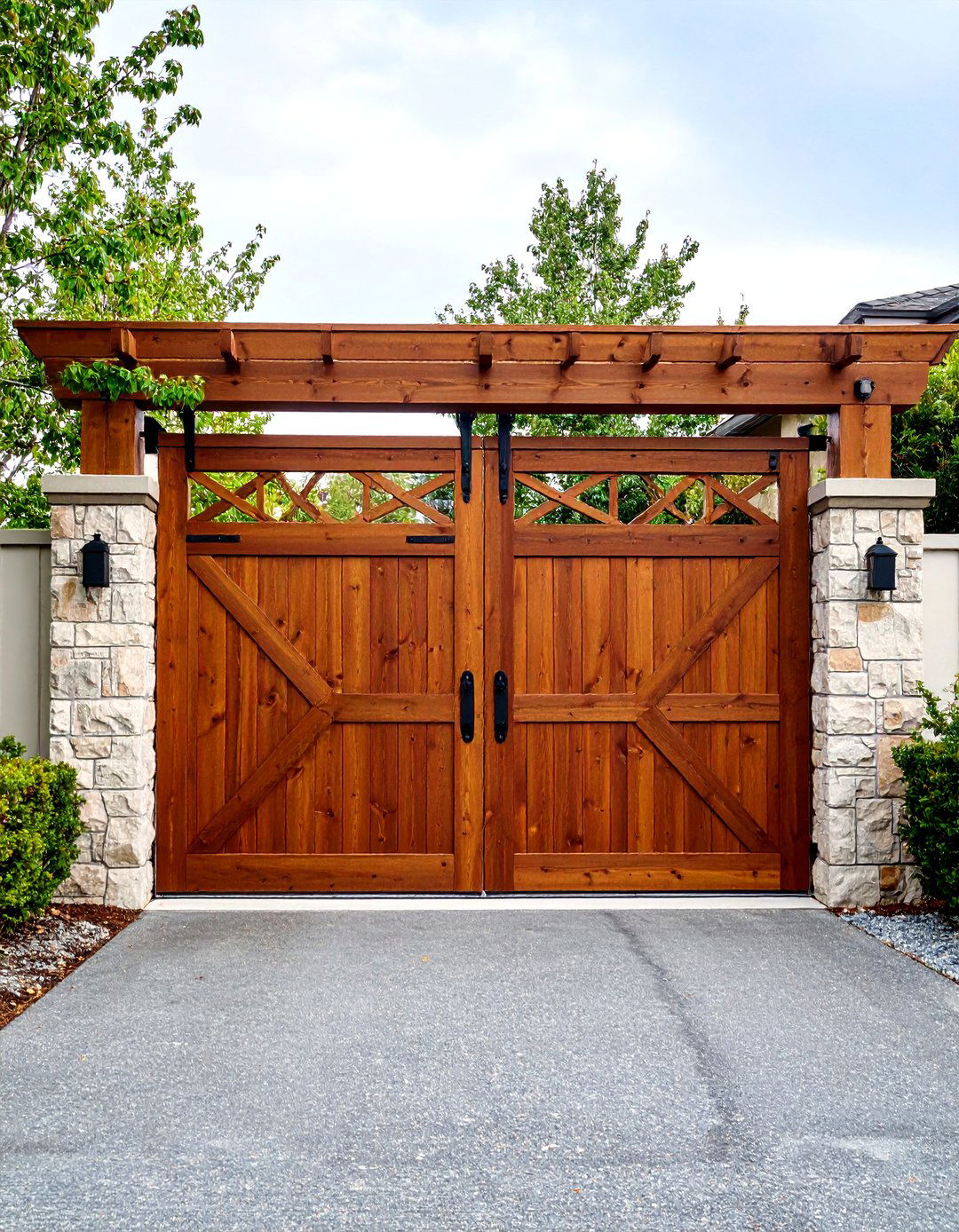 Sliding Barn Door Wooden Driveway Gate on Exposed Track - 25 driveway gate ideas