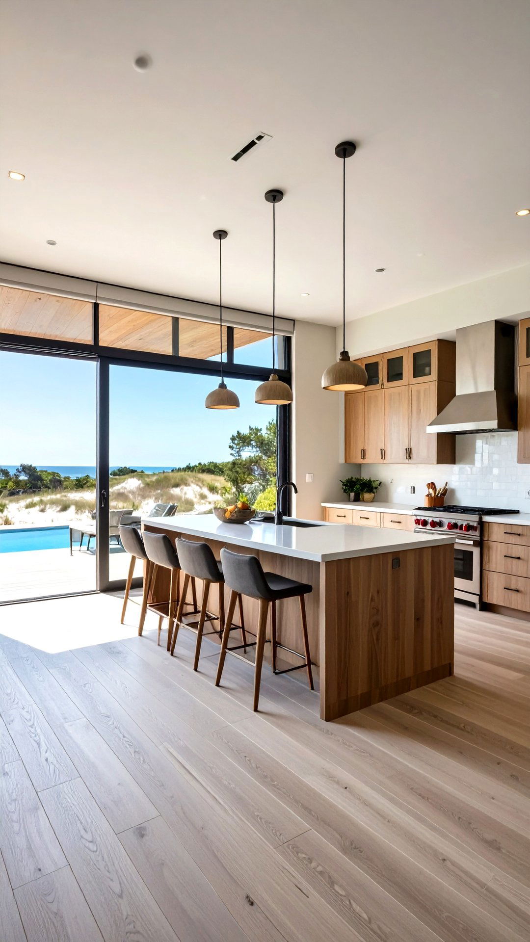 Sliding Glass Walls Blur Indoor Outdoor Lines - 25 coastal kitchen ideas