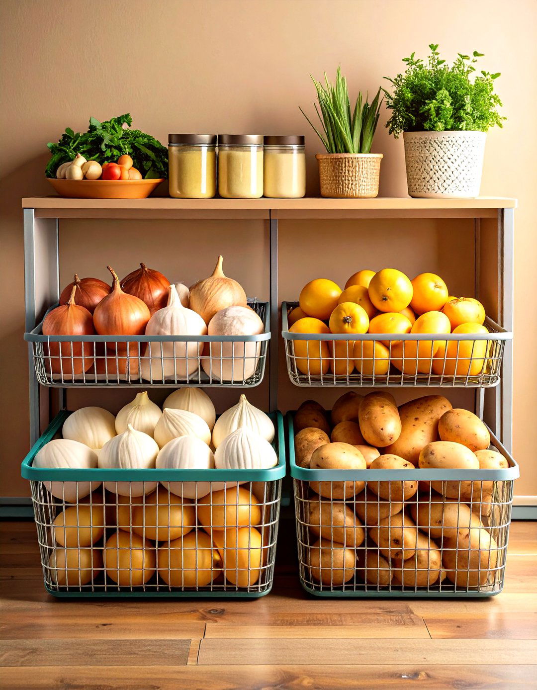 Sliding Wire Baskets Keep Produce Ventilated - 25 pantry shelving ideas