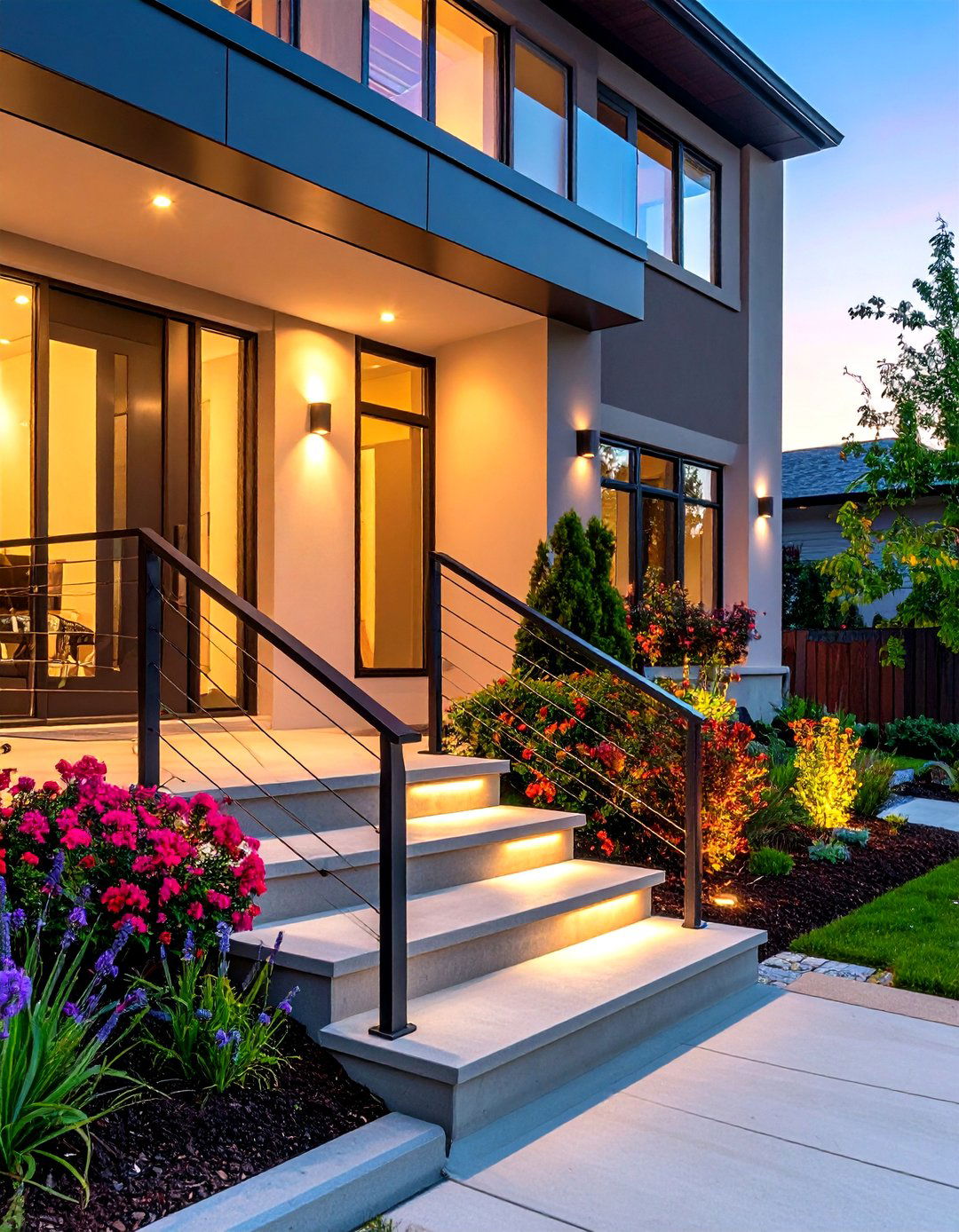 Slim Metal Handrails to Complement Front Steps - 25 front step ideas