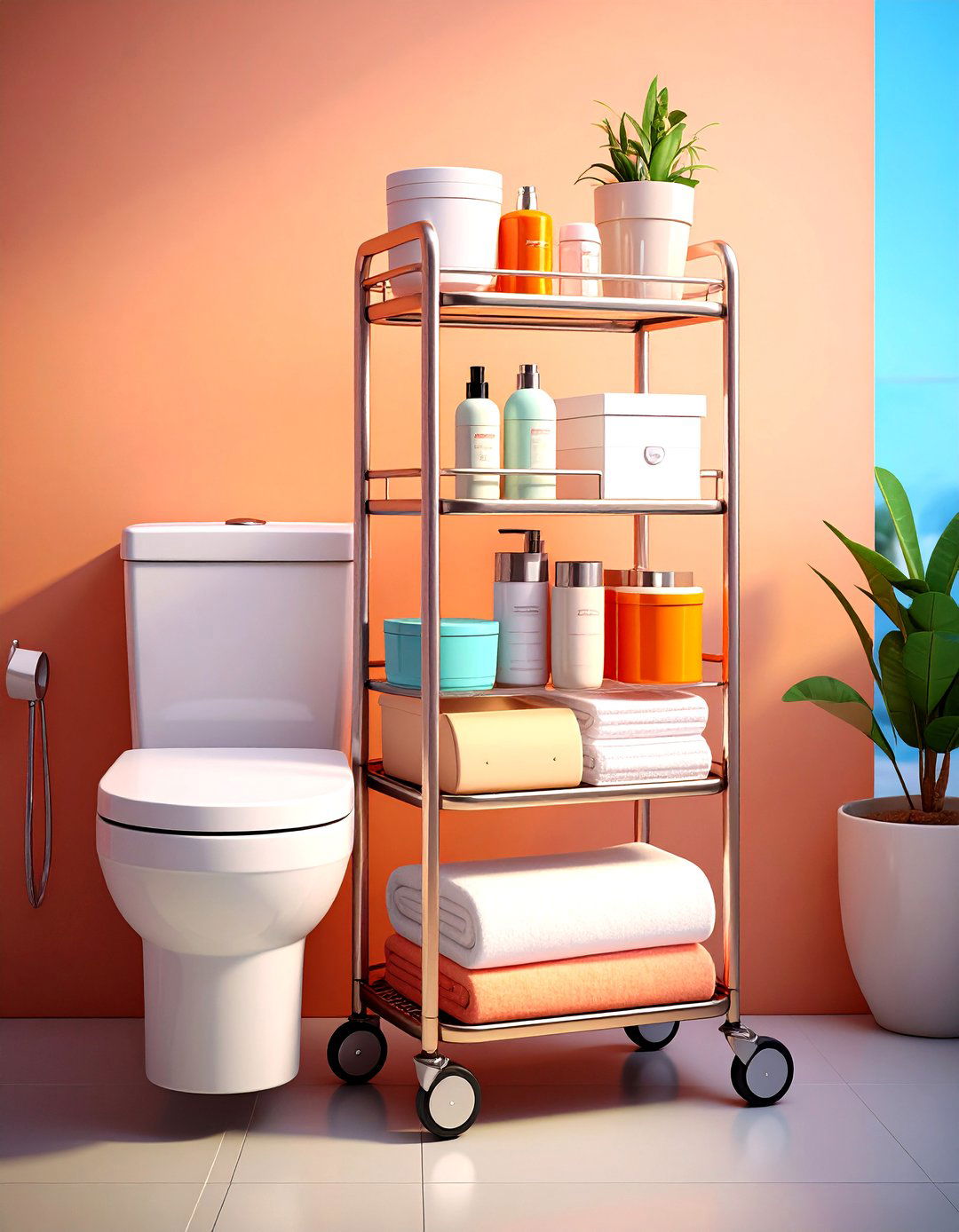 Slim Rolling Cart That Parks Over the Bowl - 25 over toilet storage ideas