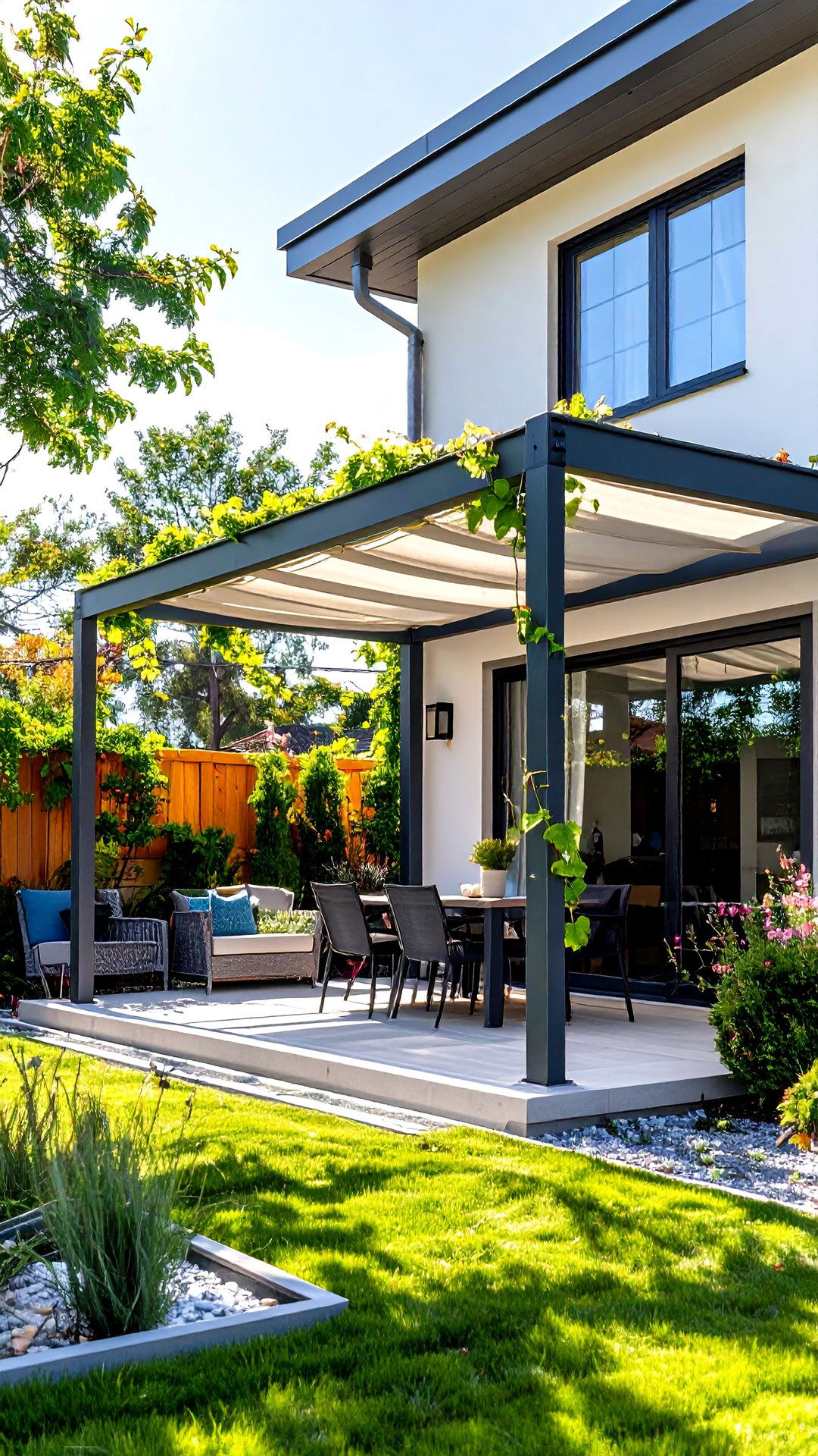 Slim Steel Pergola Plane - 25 minimalist house exterior ideas