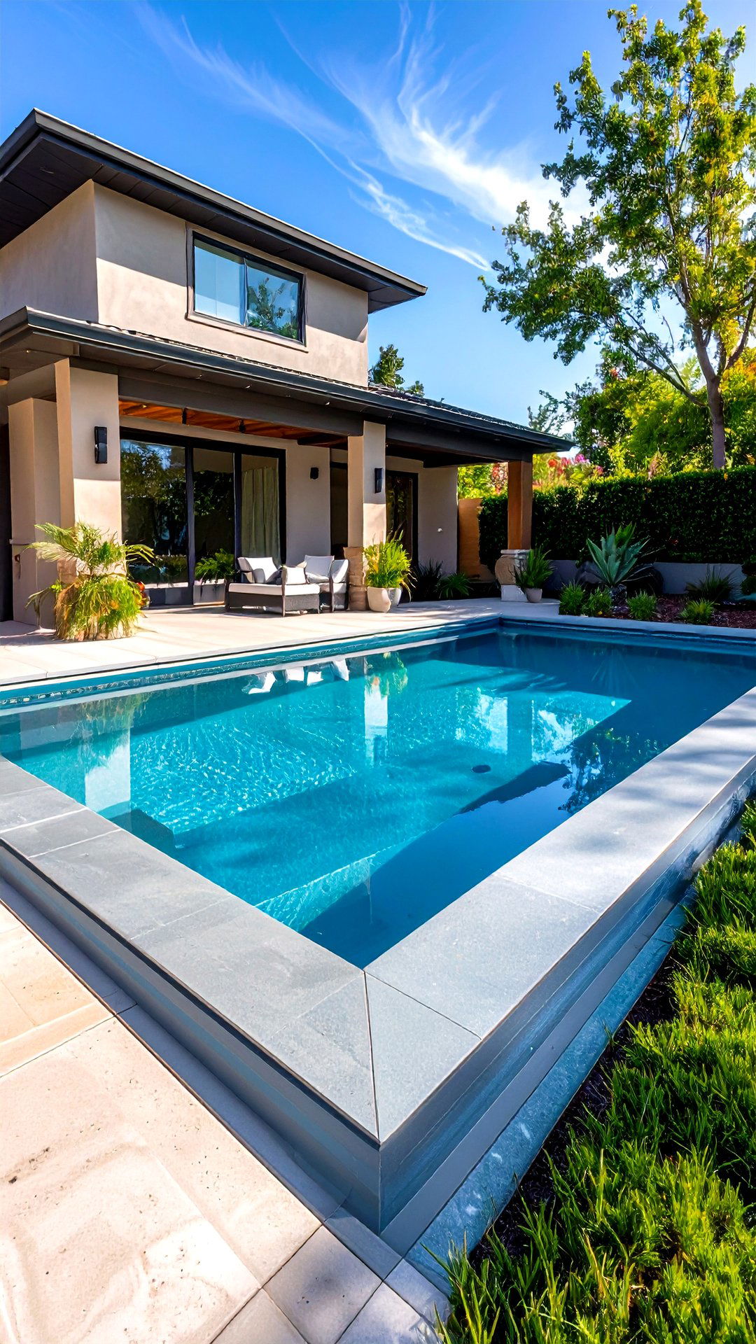Slip Resistant Painted Concrete Band - 25 above ground pool walkway ideas