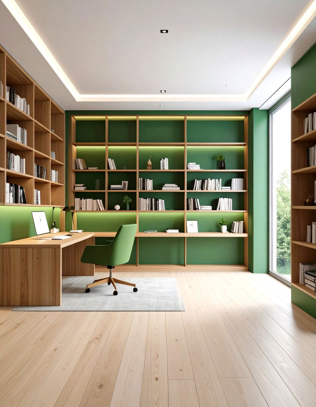 Slow Green Contemporary Serenity - 25 dark green home library ideas and inspiration