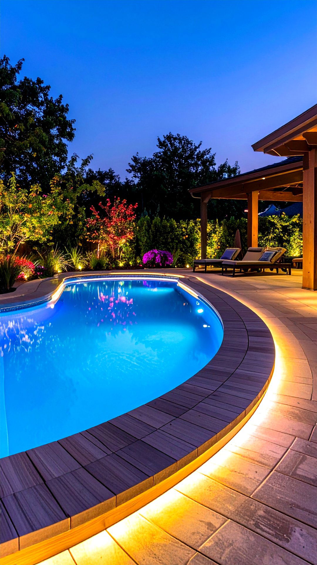 Smart LED Color Changing Walkway - 25 above ground pool walkway ideas