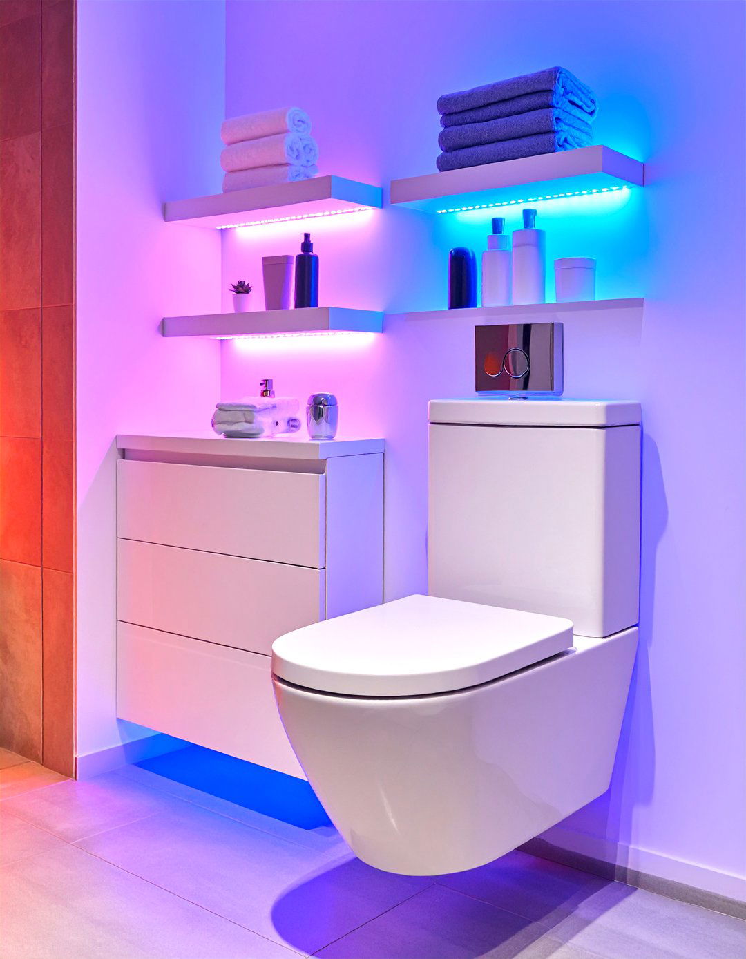 Smart LED Lit Shelving With Motion Sensor - 25 over toilet storage ideas