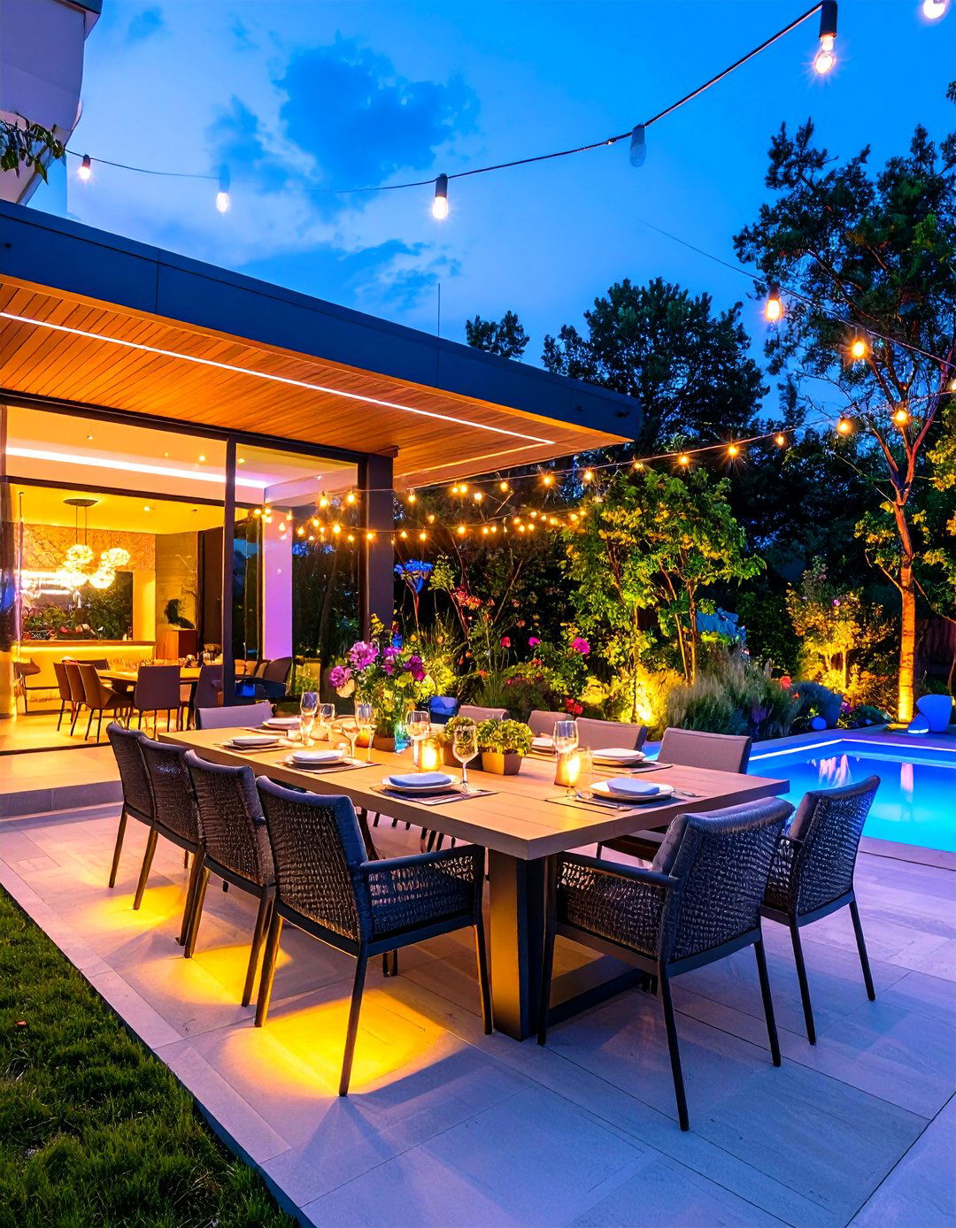 Smart Lighting Tech Dining Scene - 25 outdoor dining area ideas