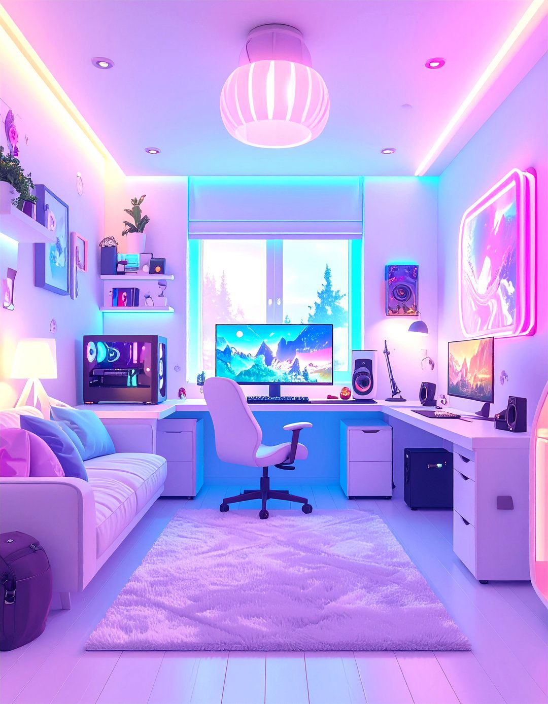 Smart Voice Control Streamlines Lighting in Gamer Girl Room - 25 gamer girl room ideas