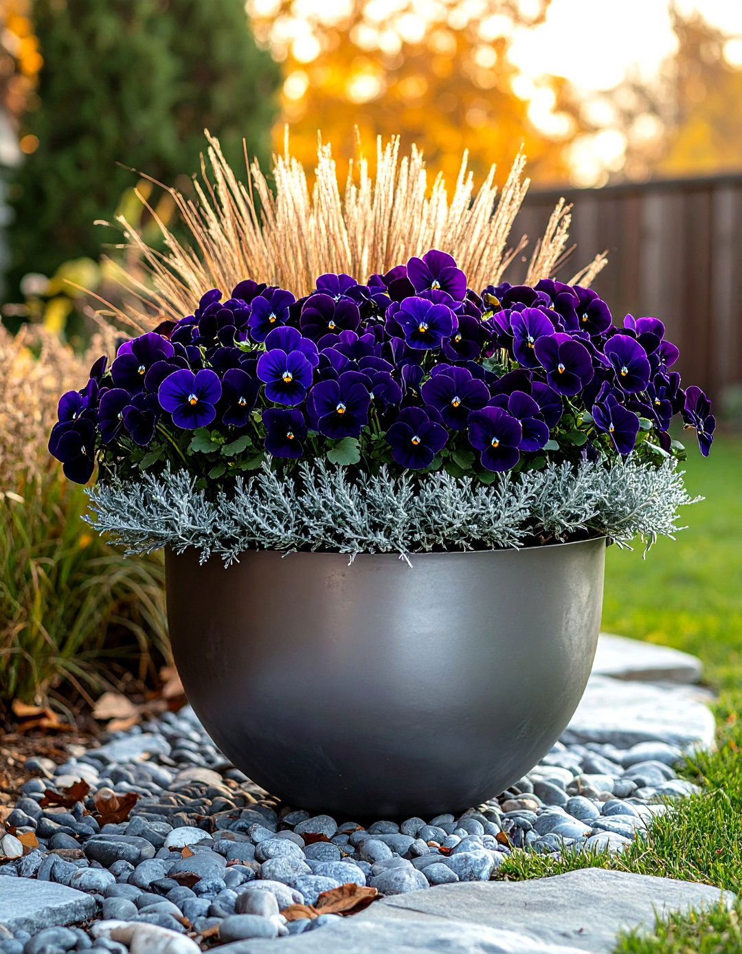 Smoky Purple Pansies Splash - 25 fall flower box ideas