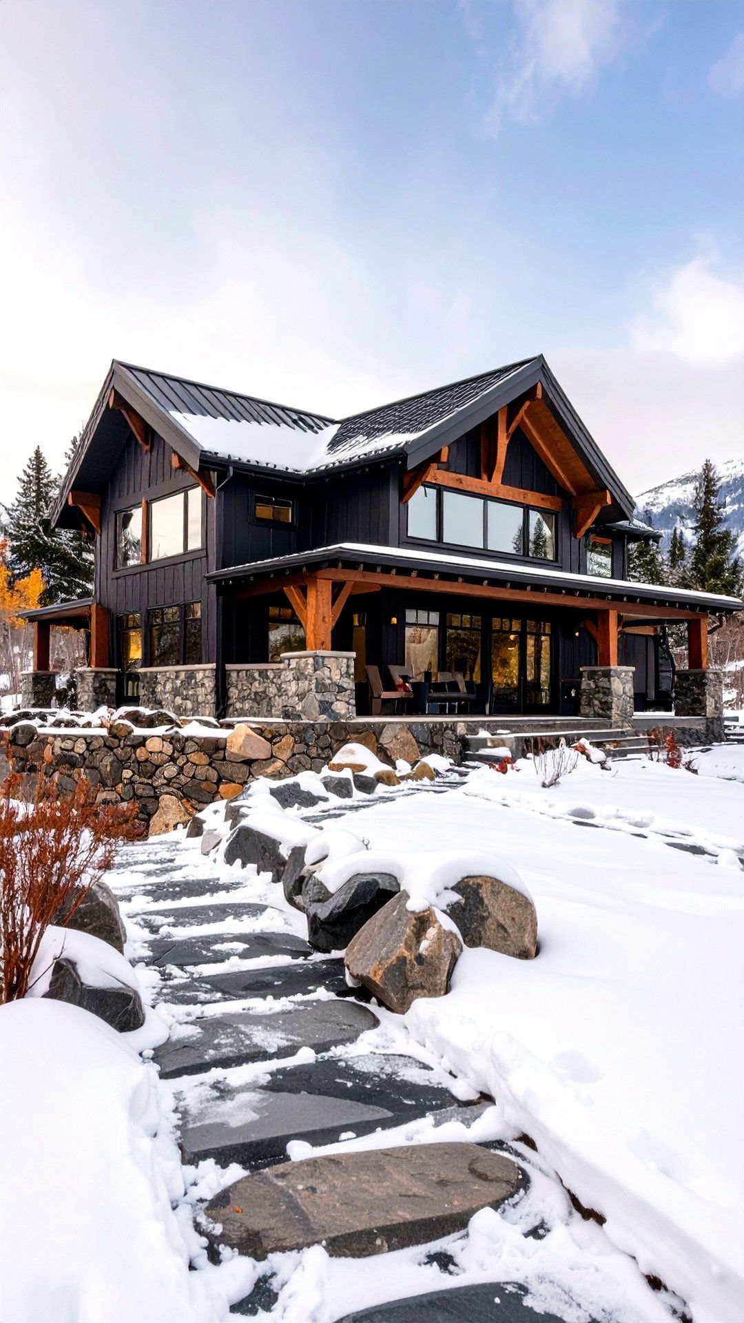 Snow Framed Black Mountain Retreat - 25 black house exteriors & paint colors