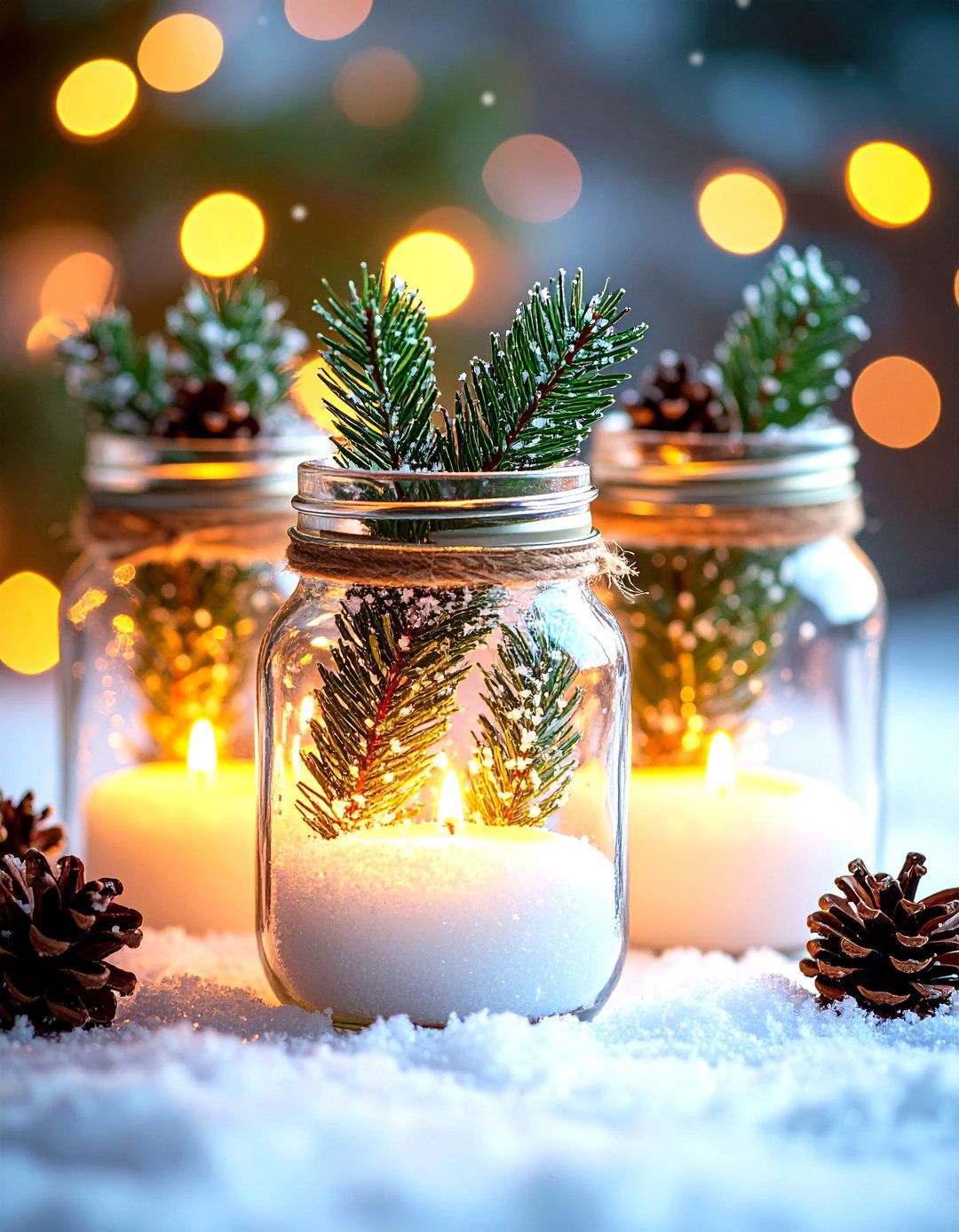 Snowy Pine and Glitter Winter Jar - 25 mason jar wedding centerpieces