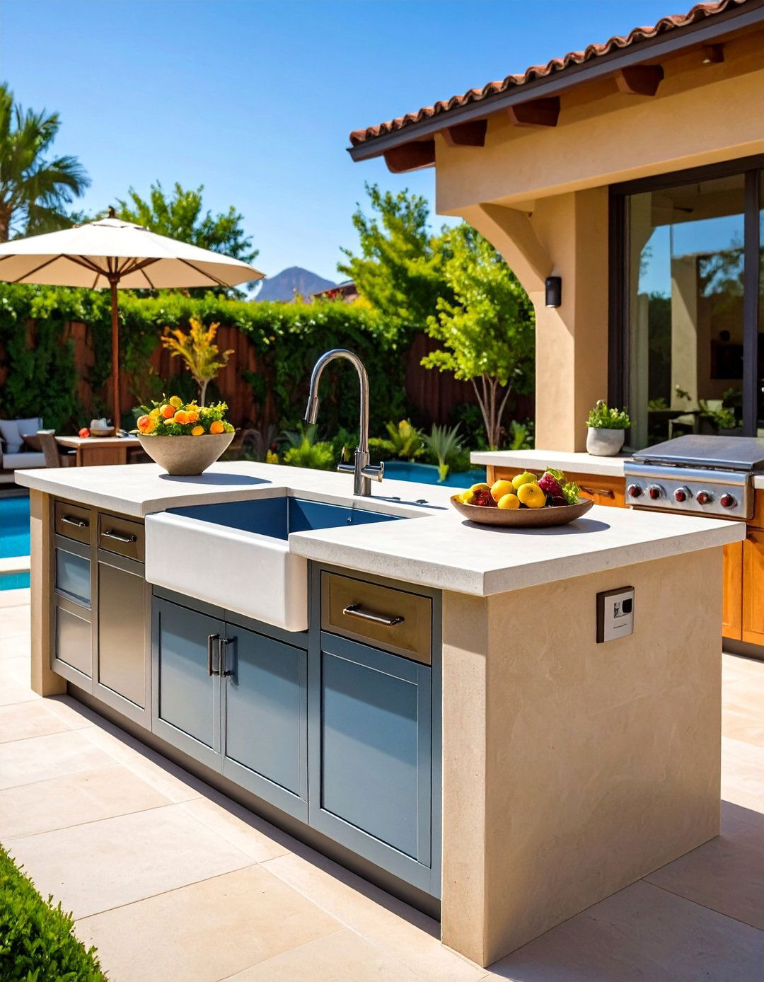 Social Hub Island with Sink - 25 Stucco Outdoor Kitchen Ideas