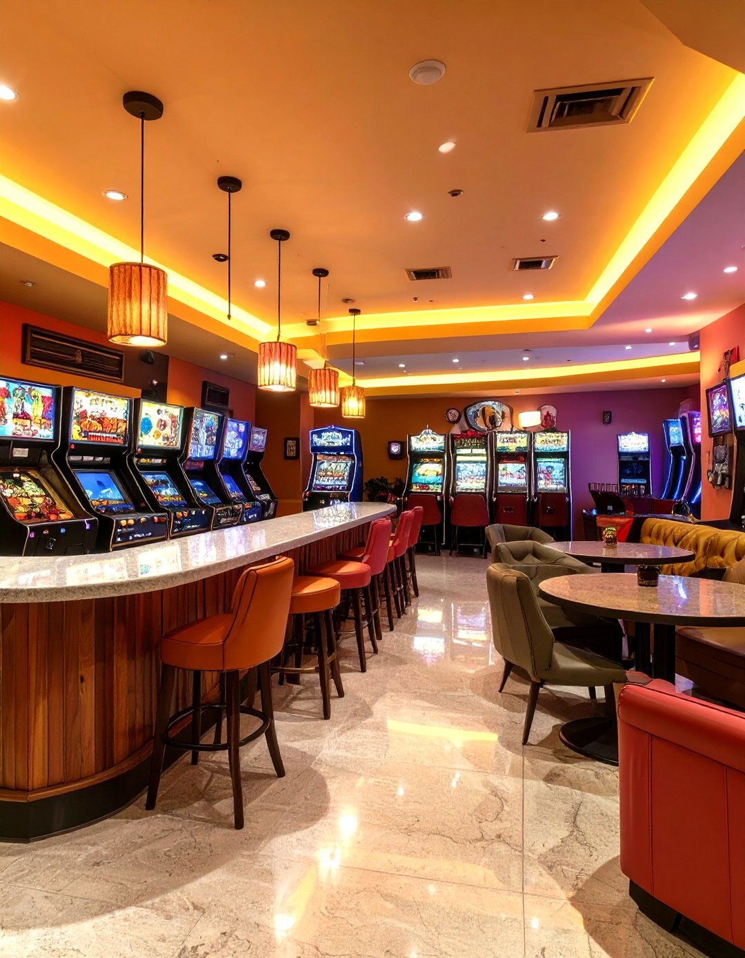 Social Lounge Arcade Room with Snack Bar - 25 arcade room ideas