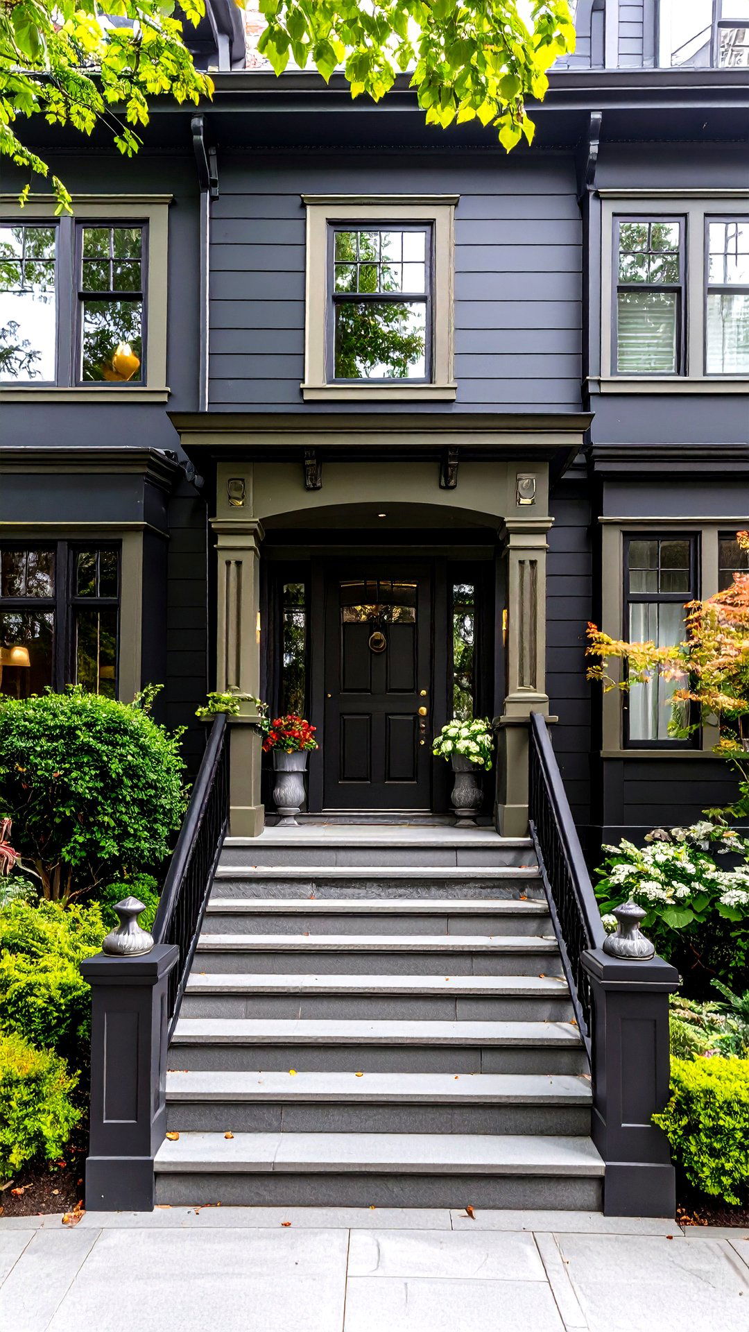 Soft Black and Olive Trim Harmony - 25 black house exteriors & paint colors