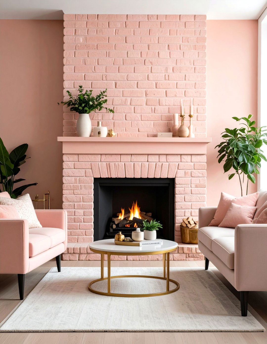 Soft Blush Painted Fireplace for Bold Play - 25 painted brick fireplace ideas
