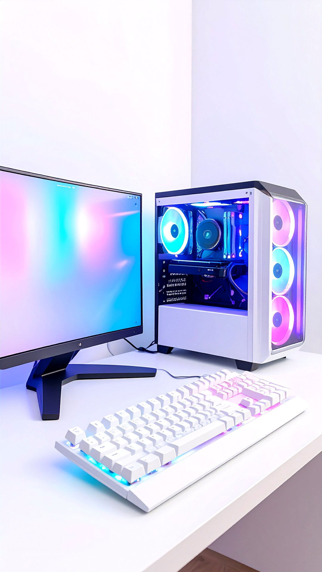 Soft Glow Frosted RGB White Gaming Setup - 25 all white gaming setup ideas