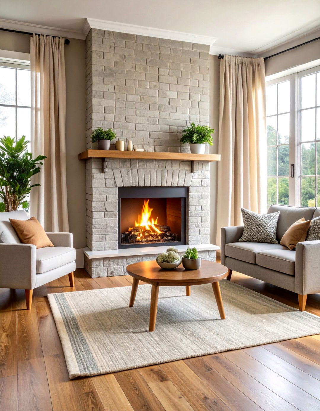 Soft Greige Brick Fireplace for Subtle Warmth - 25 painted brick fireplace ideas