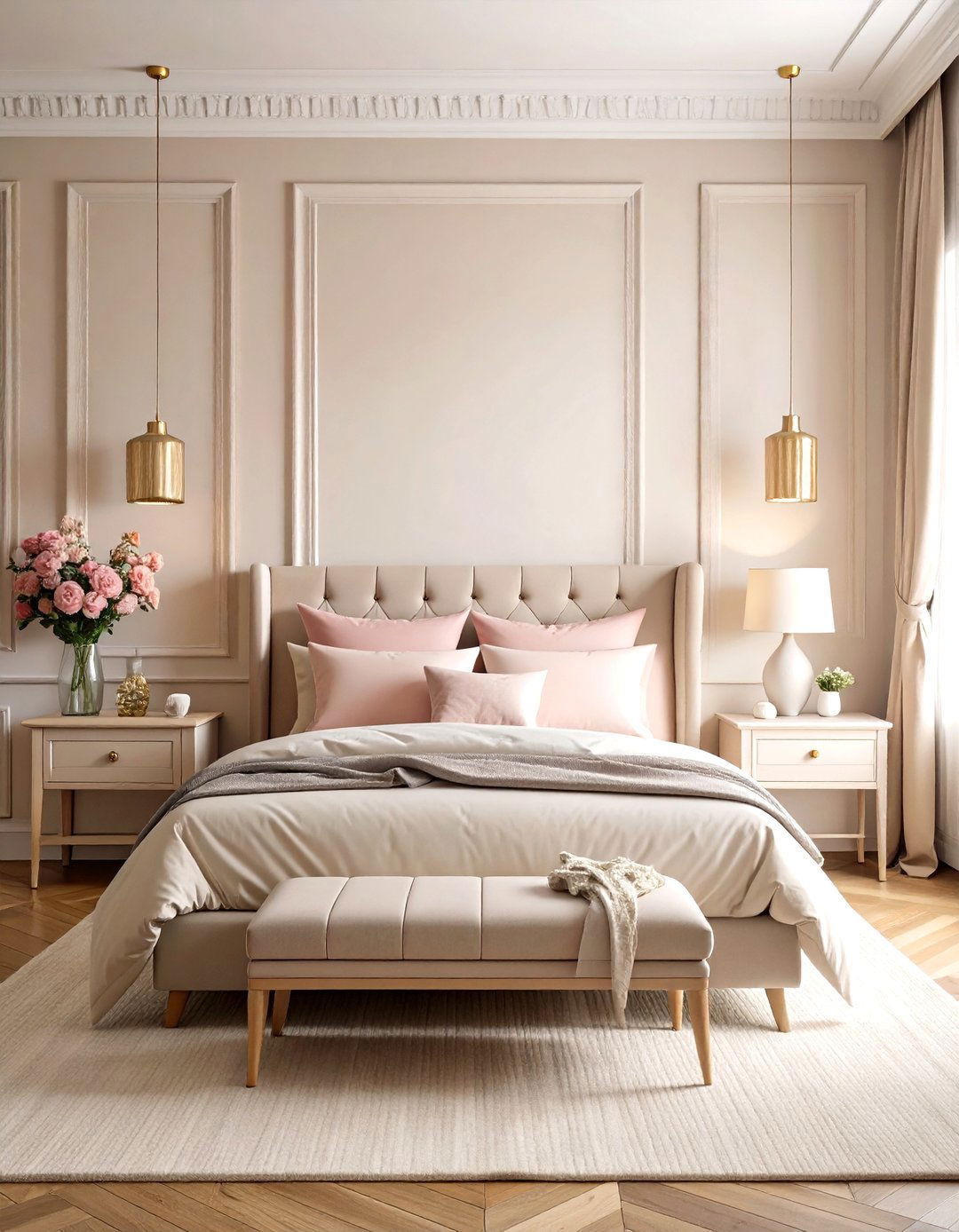 Soft Neutral Walls with Subtle Contrast - 25 parisian themed bedroom ideas