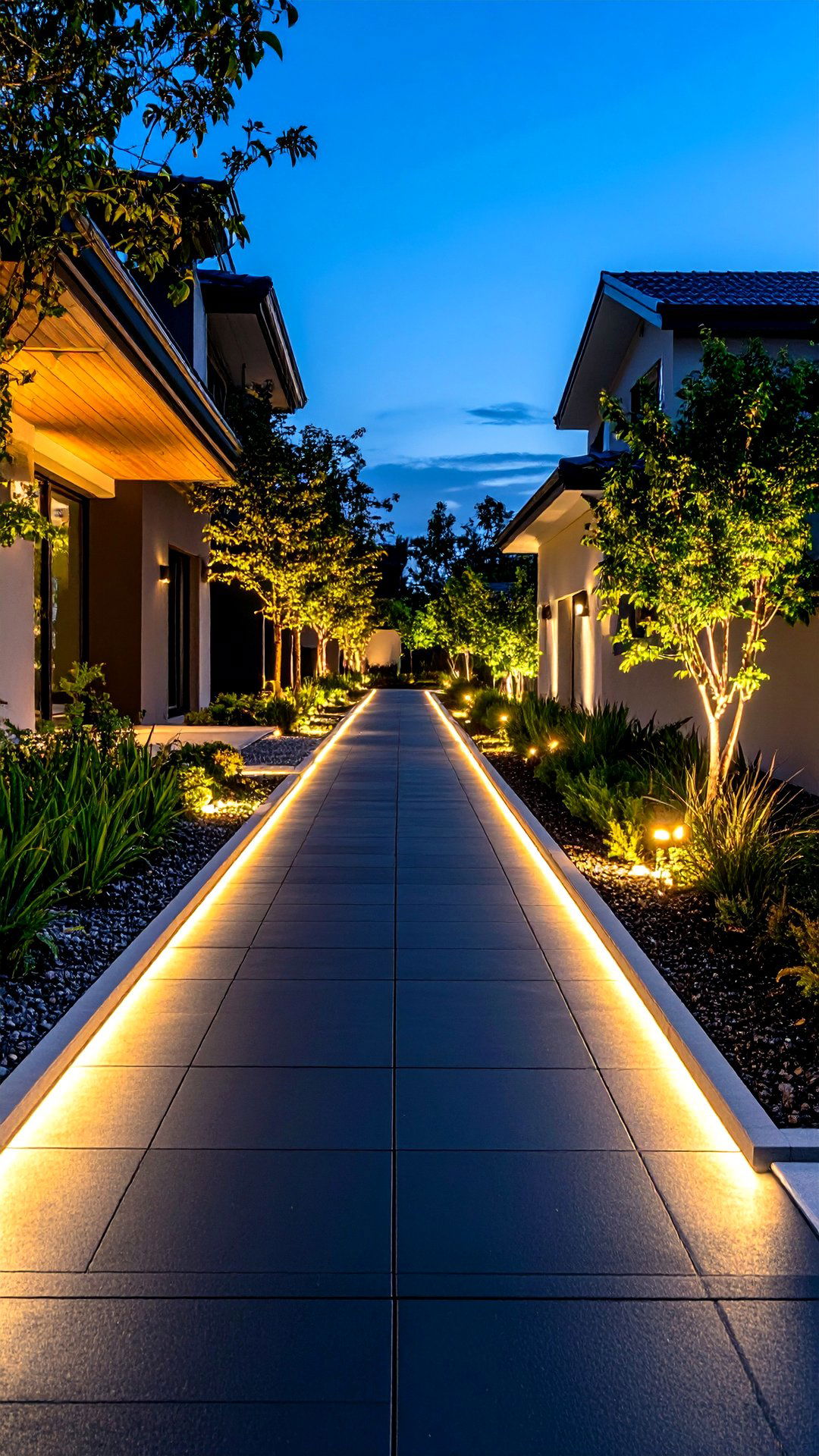 Solar Lit Asphalt Walkway for Nighttime Safety - 25 asphalt walkway ideas