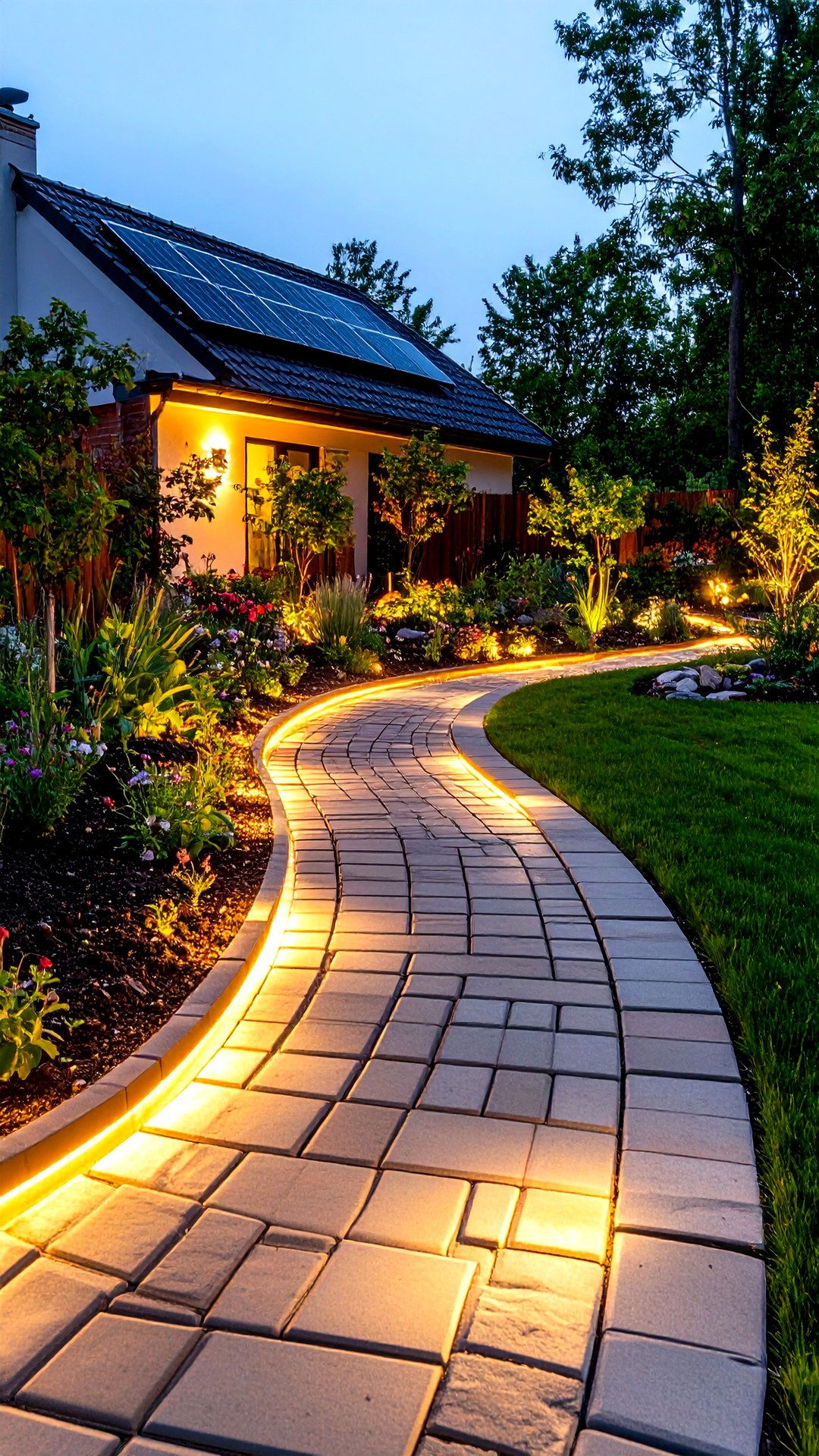 Solar Lit Brick Edging Path - 25 brick edging ideas
