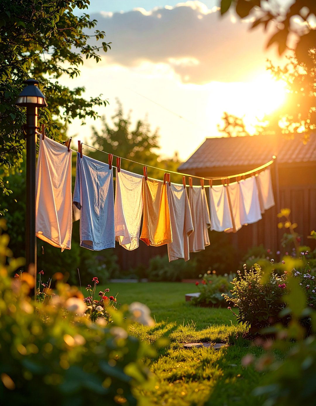 Solar Lit Clothesline for Late Evening Hanging - 25 outdoor clothesline ideas