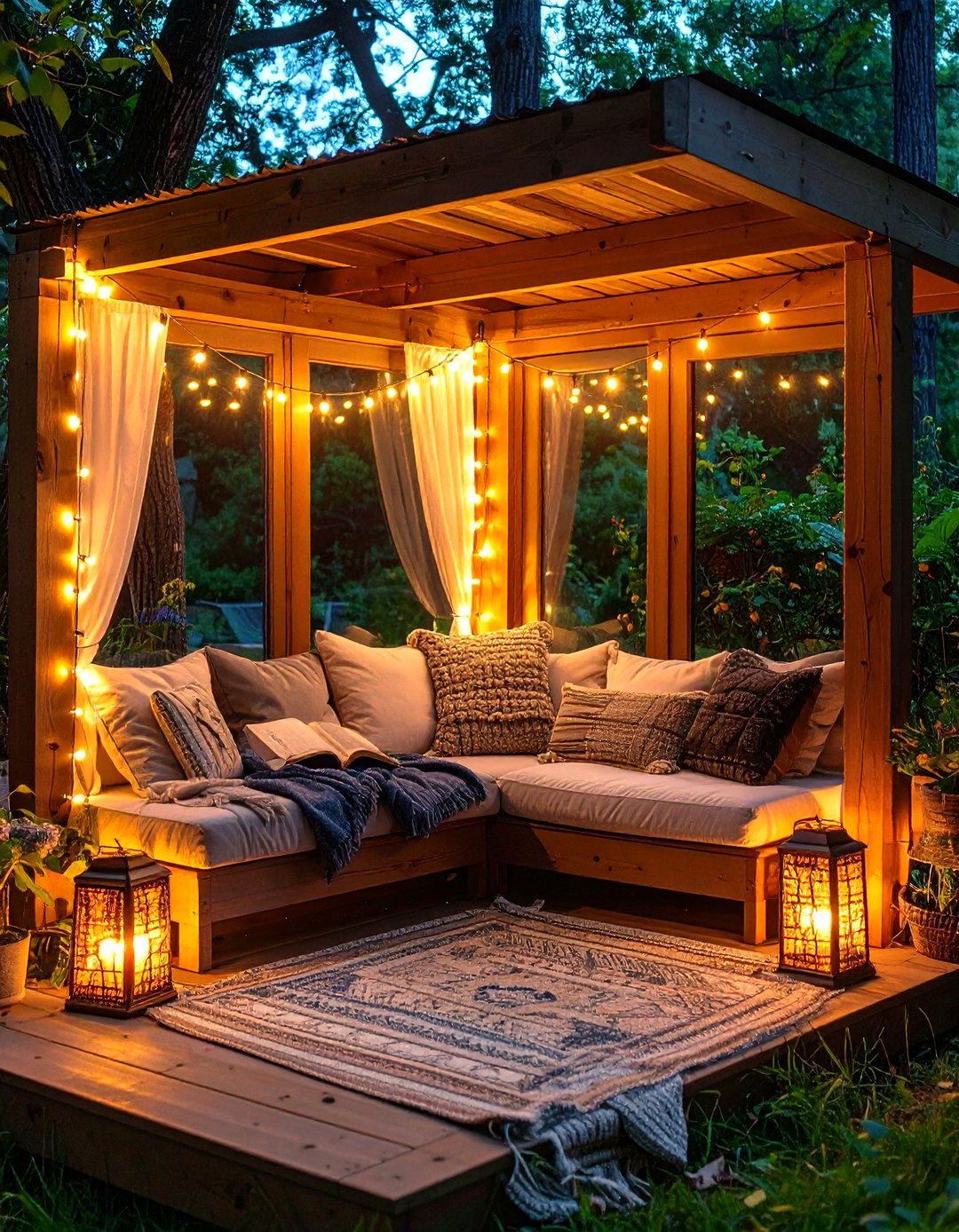 Solar Lit Evening Reading Nook - 25 outdoor reading nook ideas