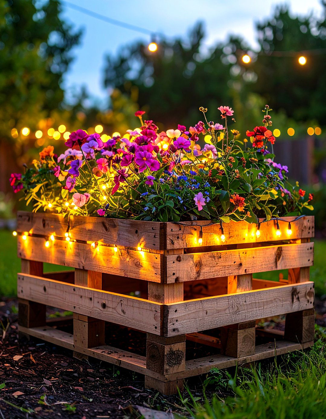 Solar Lit Pallet Planter Feature - 25 pallet garden ideas